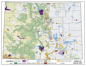 Colorado Ownership, Management and Protection map by land status.
