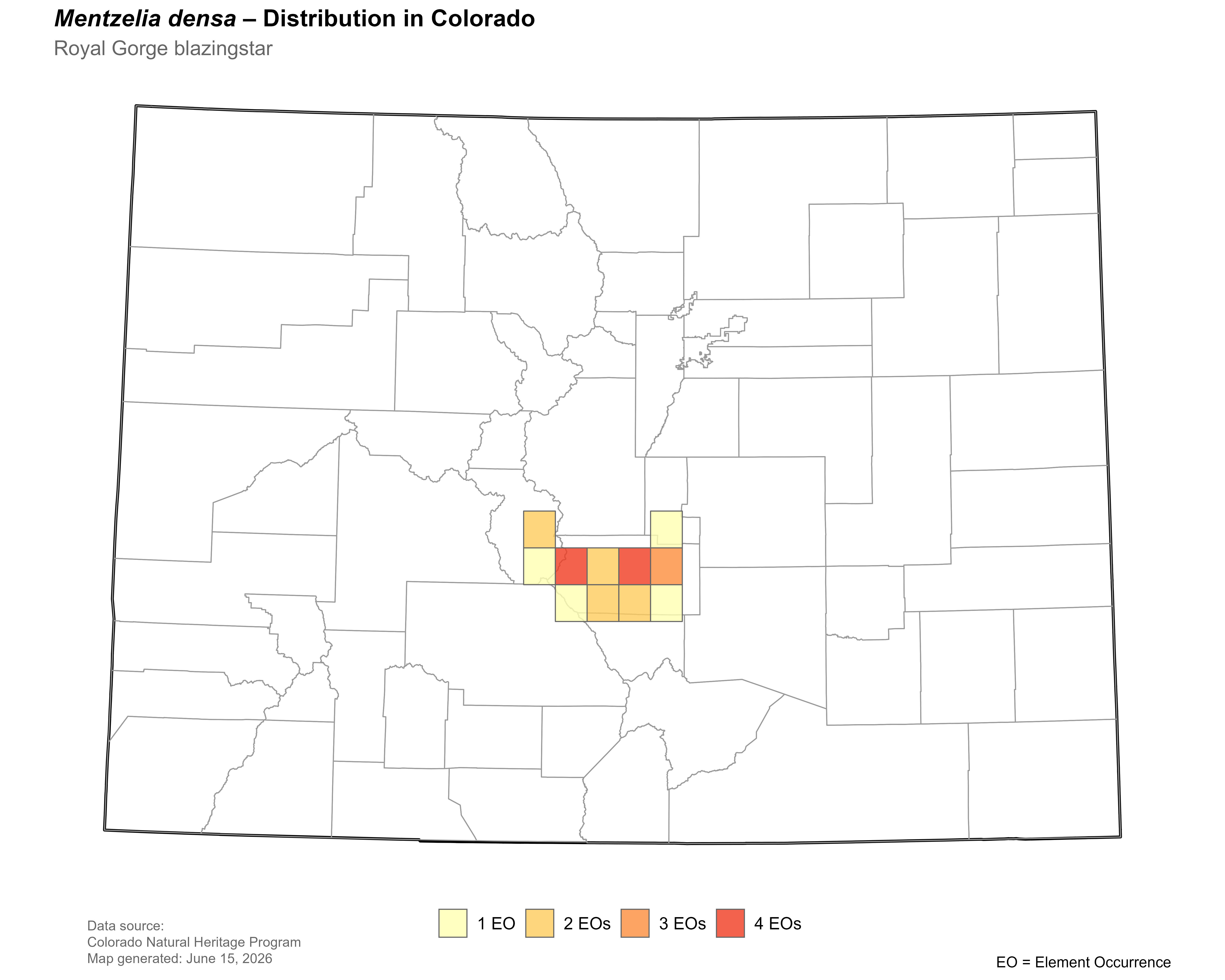Distribution of <i>Nuttallia densa</i> in Colorado.