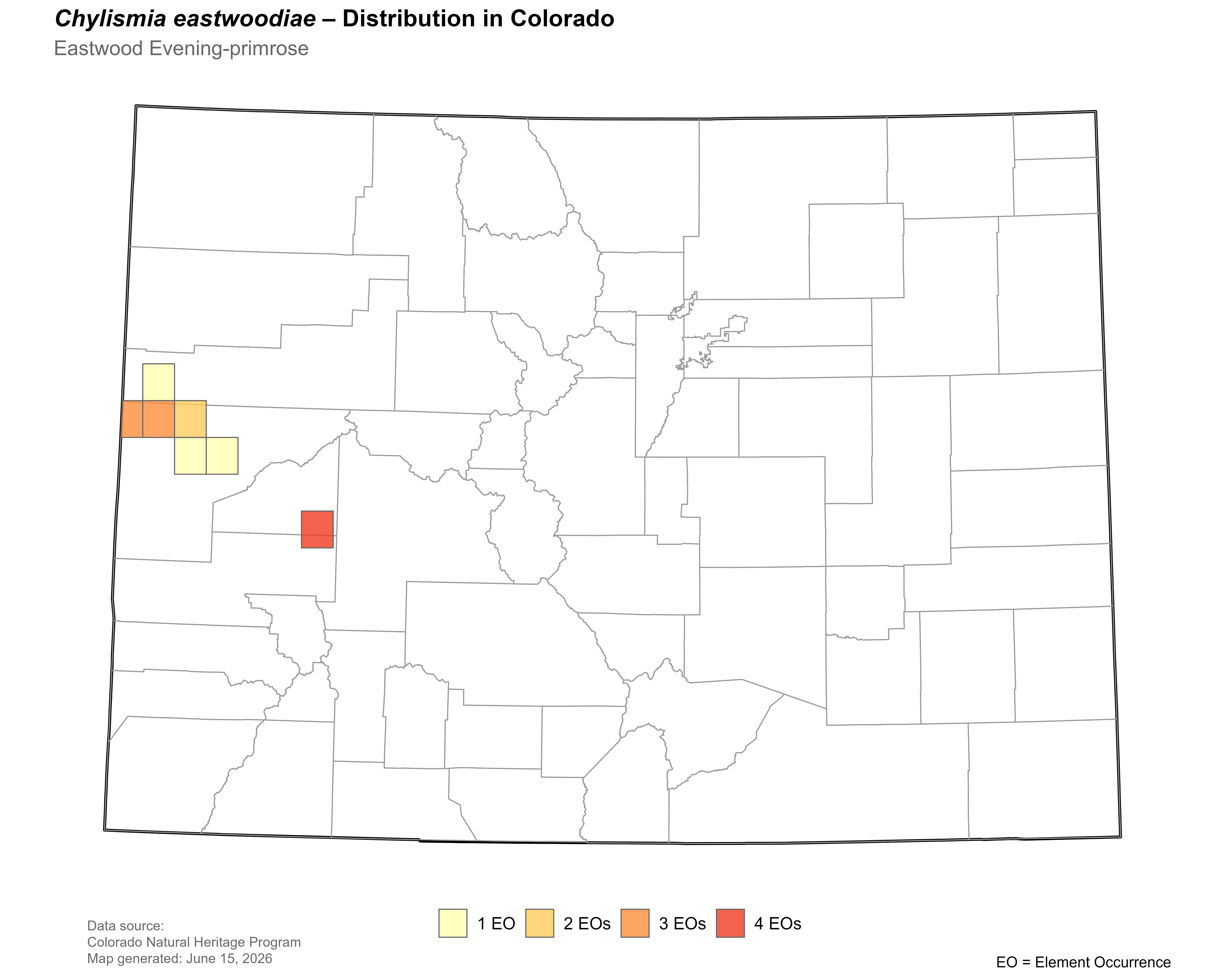 Distribution  of <i>Camissonia</i> <i>eastwoodiae</i> in Colorado