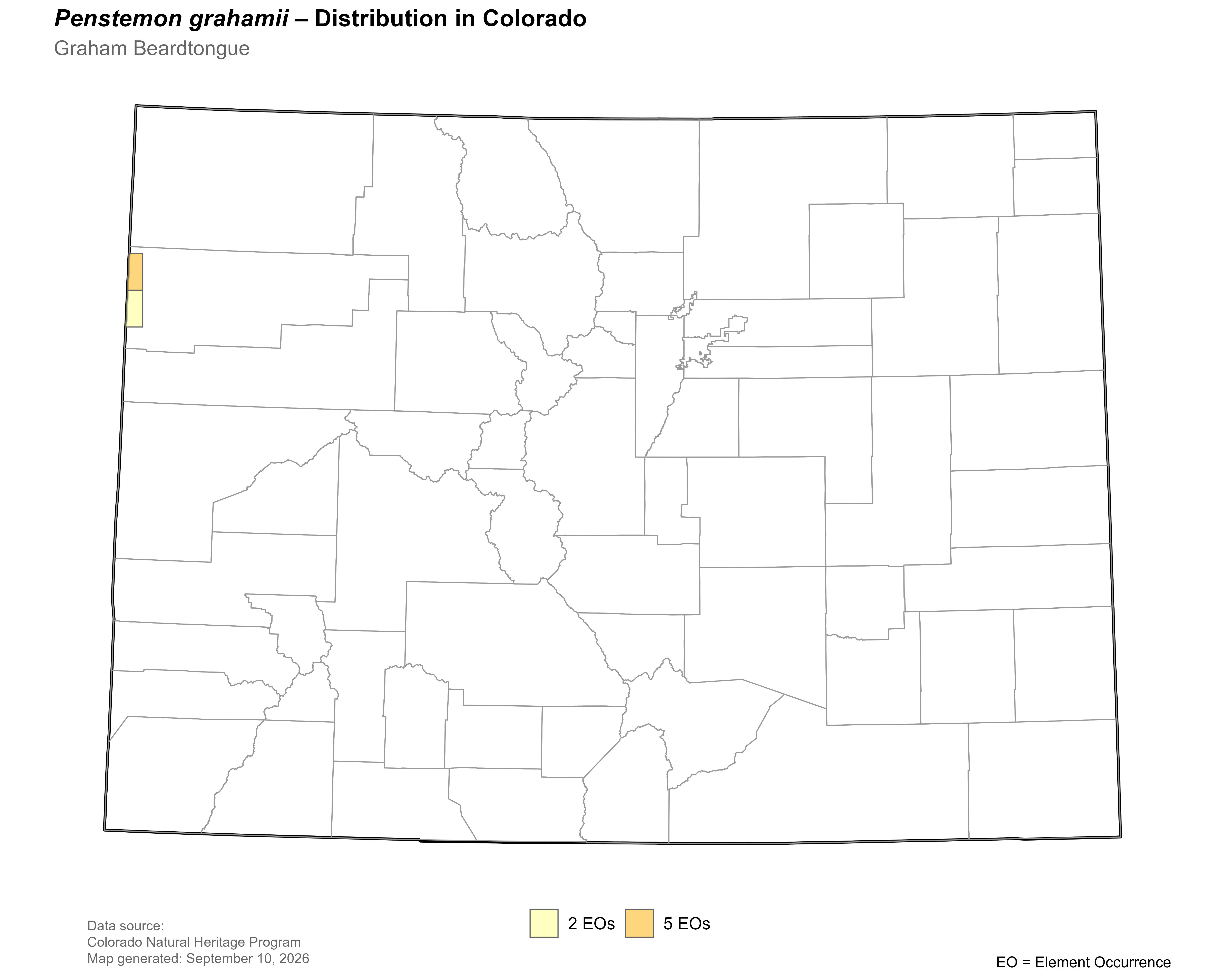 Distribution of <i>Penstemon grahamii</i> in Colorado.