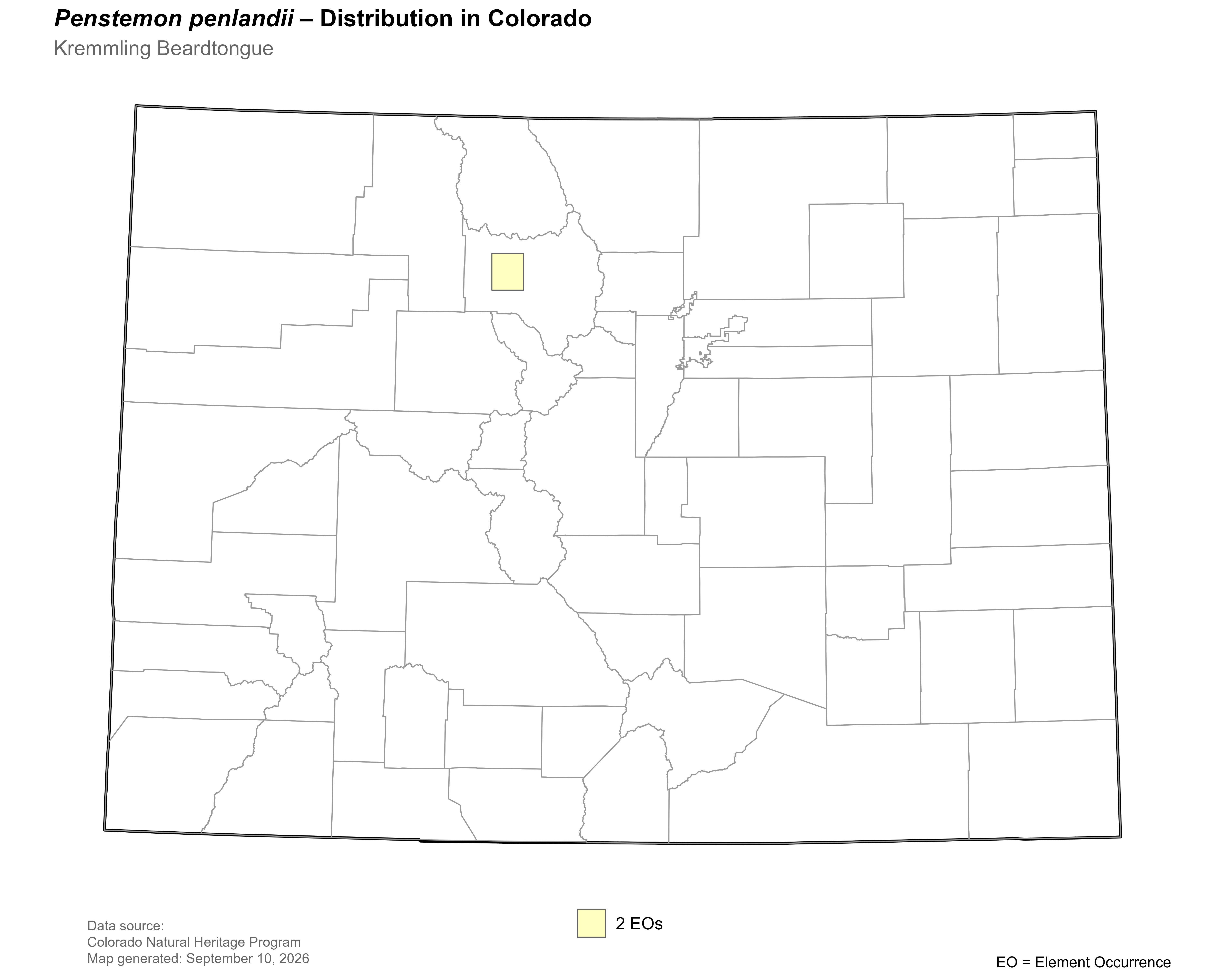 Distribution of <i>Penstemon penlandii</i> in Colorado.
