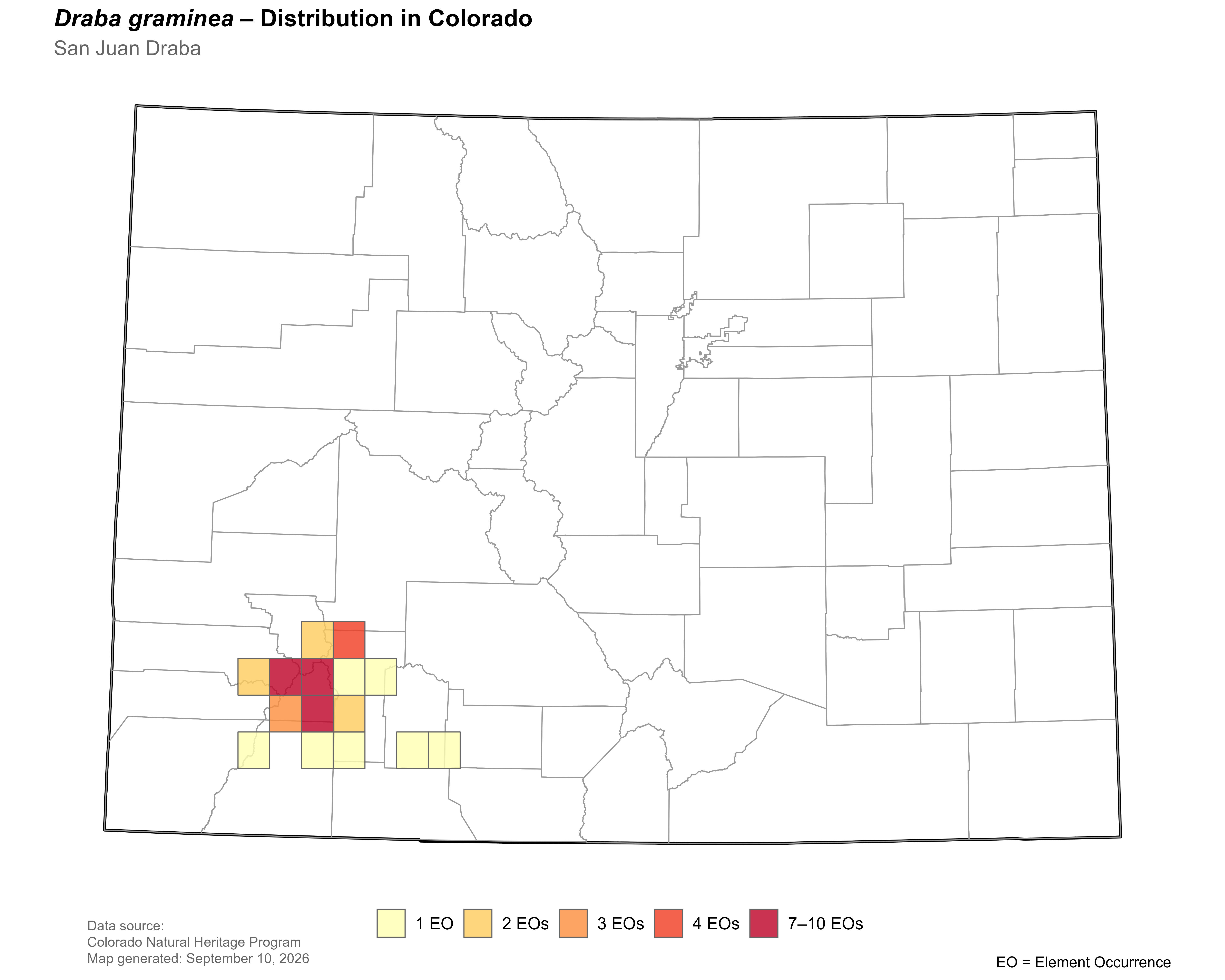 Distribution of <i>Draba</i> <i>graminea</i> in Colorado