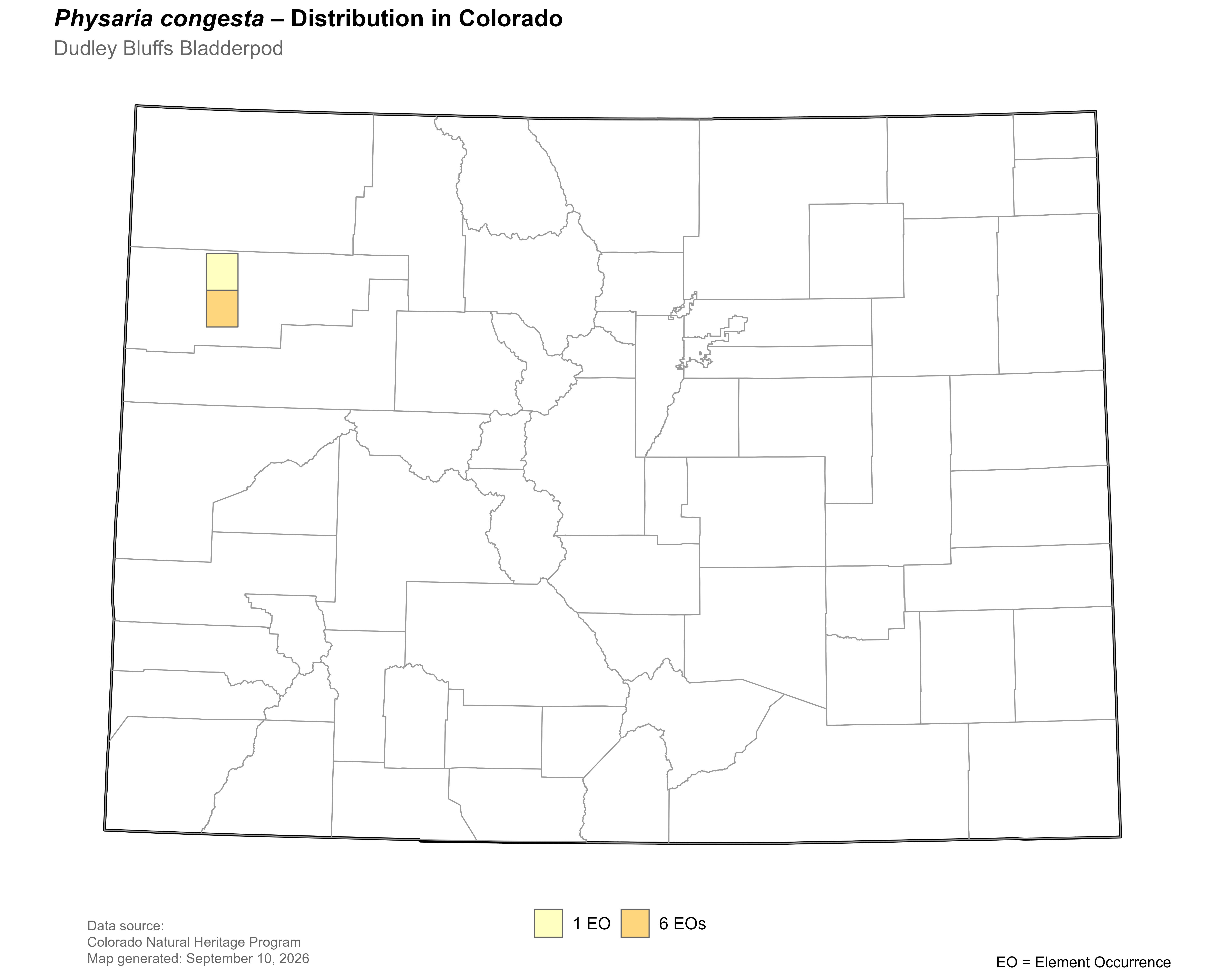 Distribution of <i>Physaria congesta</i> in Colorado.