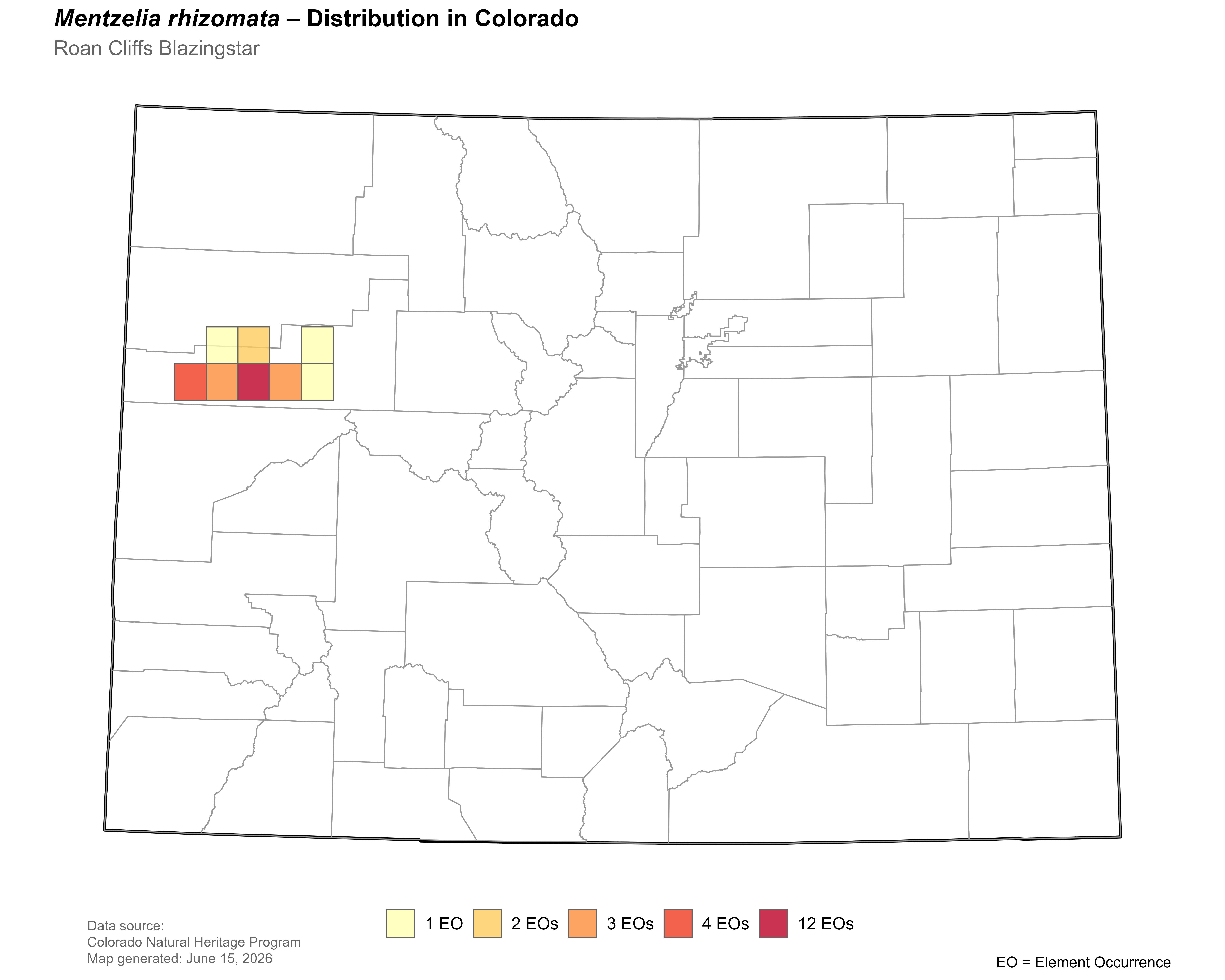 Distribution of <i>Nuttallia rhizomata</i> in Colorado.