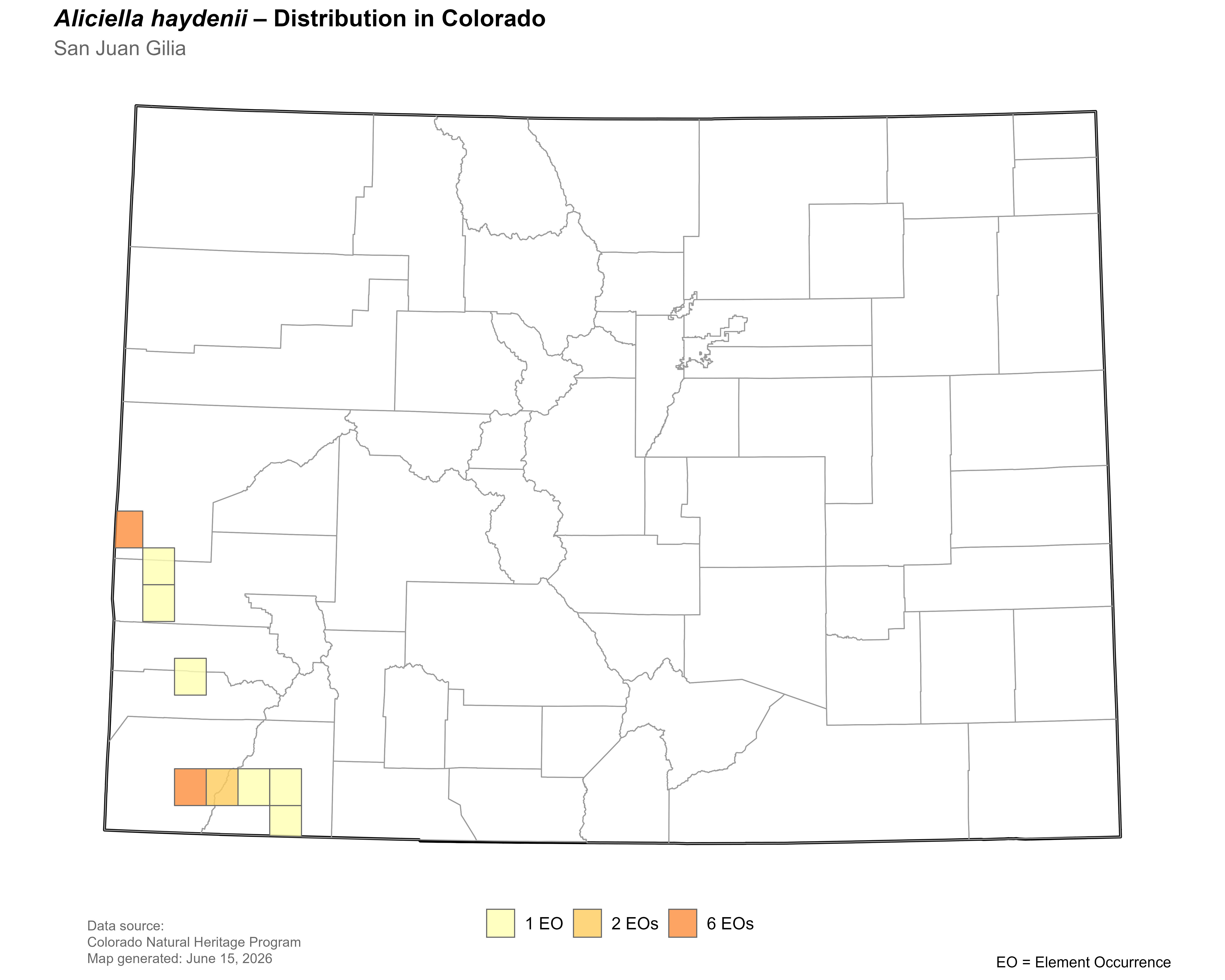 Distribution of <i>Gilia</i> <i>haydenii</i> in Colorado.