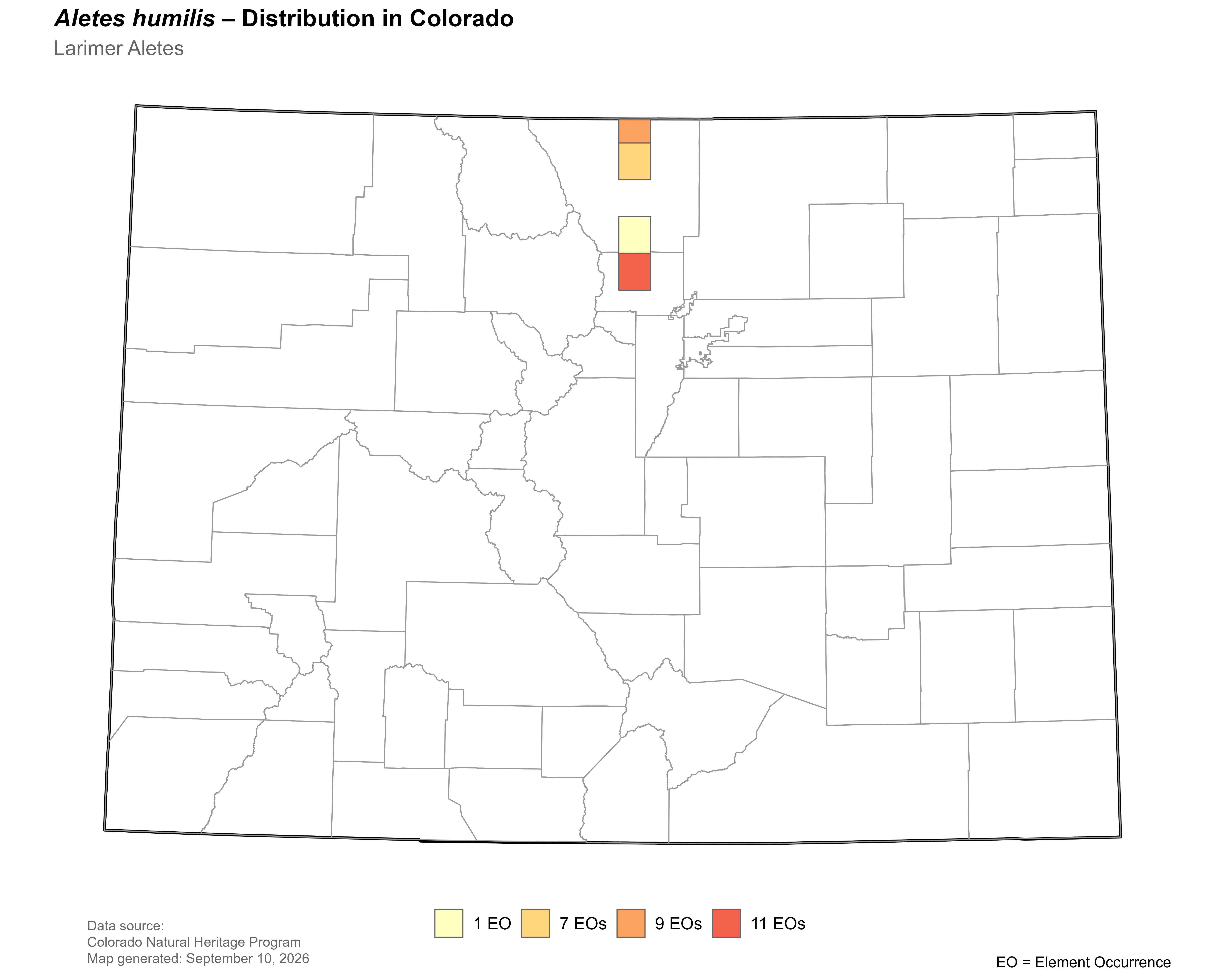 Distribution of <i>Aletes humilis</i> in Colorado.
