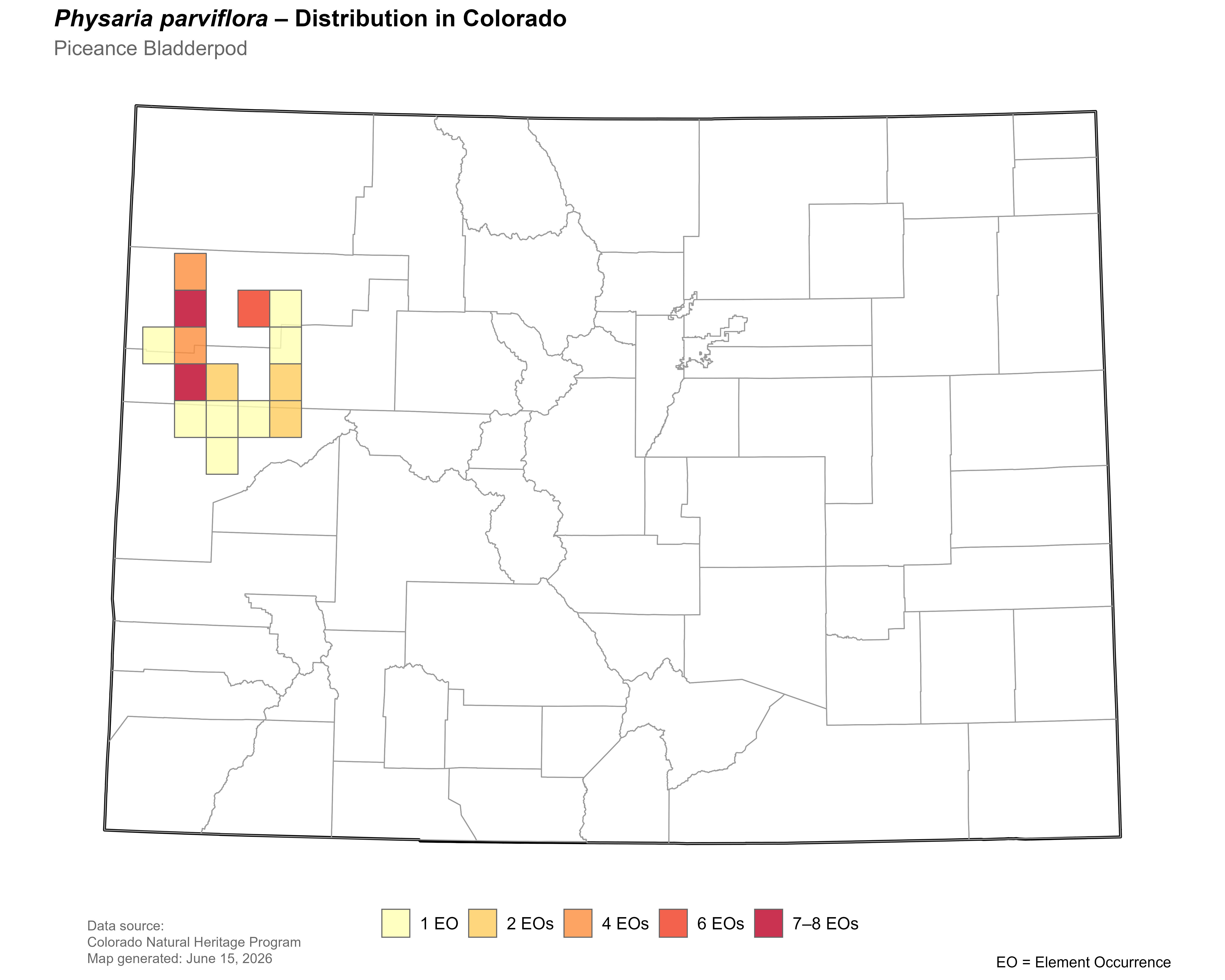Distribution of <i>Physaria parviflora</i> in Colorado.