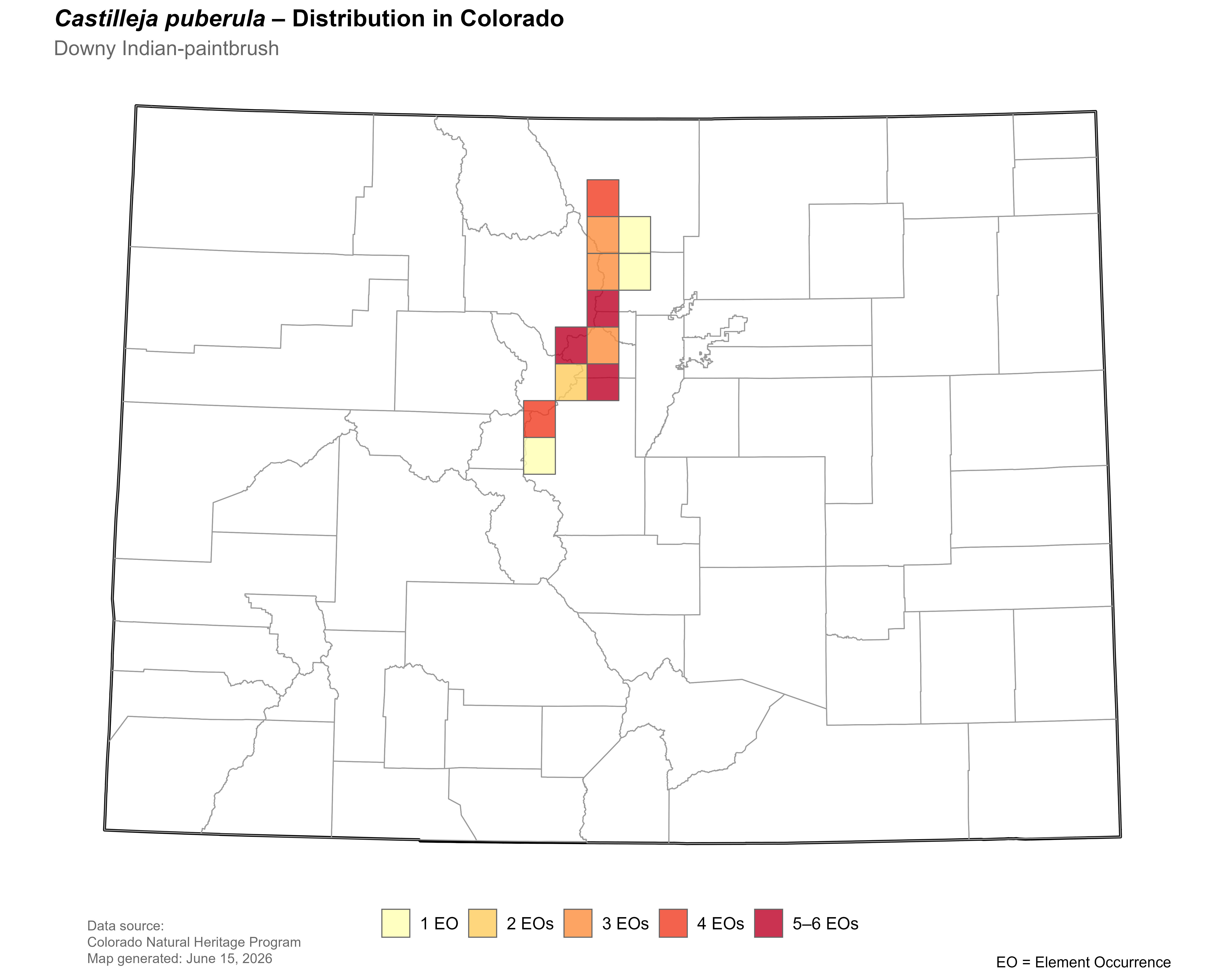 Distribution of <i>Castilleja</i> <i>puberula</i> in Colorado