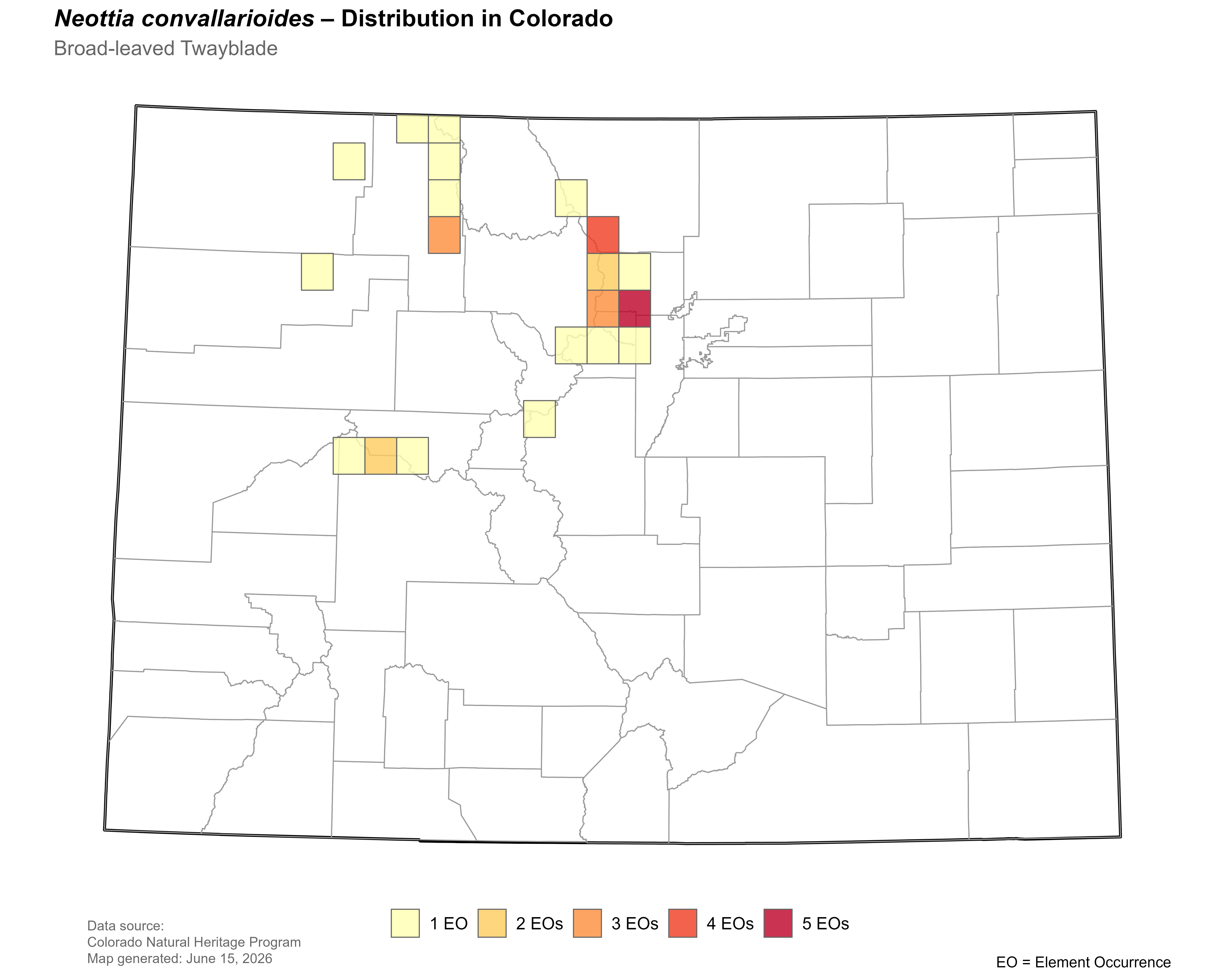 Distribution of <i>Listera convallarioides</i>in Colorado.
