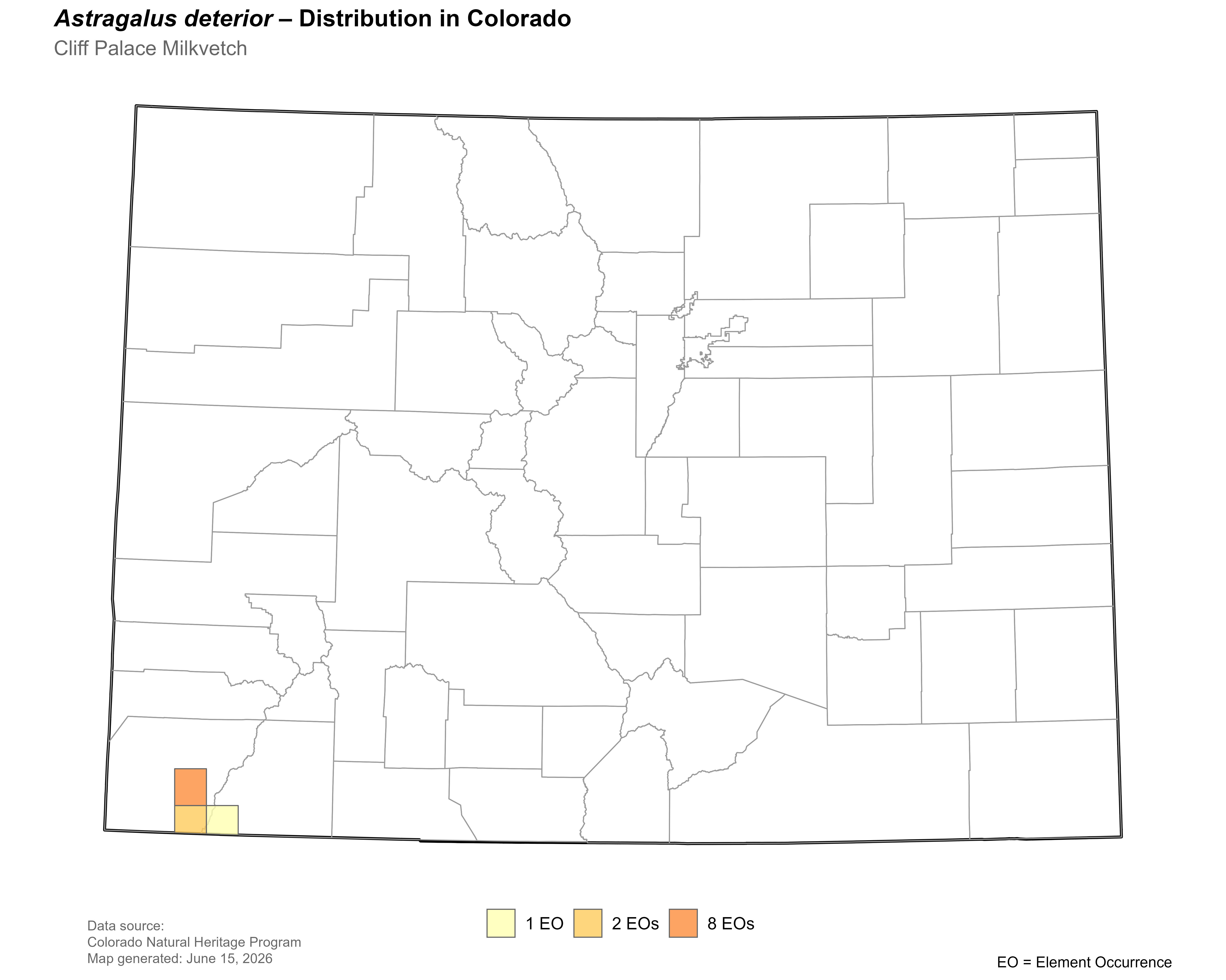 Distirbution of <i>Astraglus deterior</i> in Colorado.