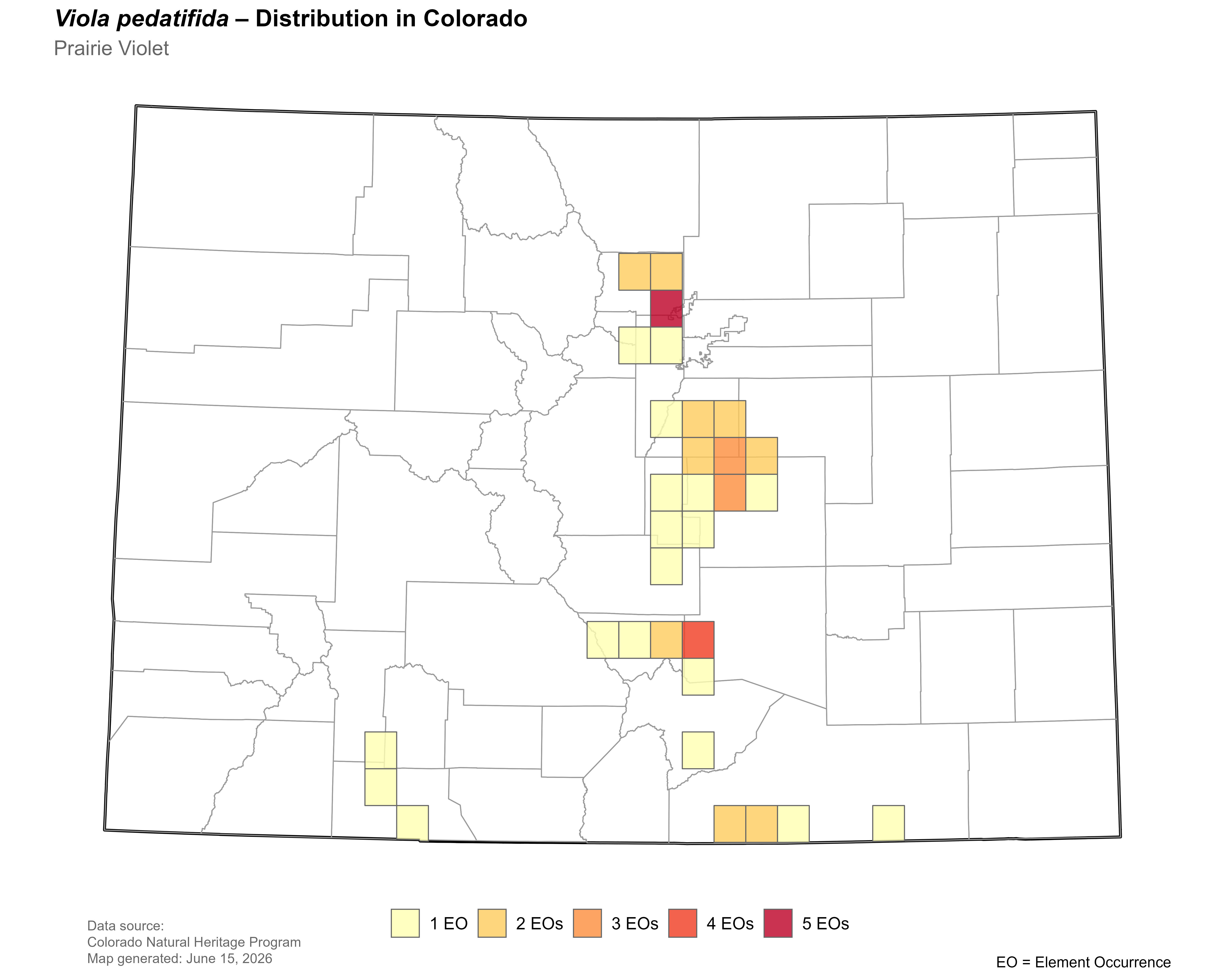 Distribution of<i> Viola pedatifida </i>in Colorado.