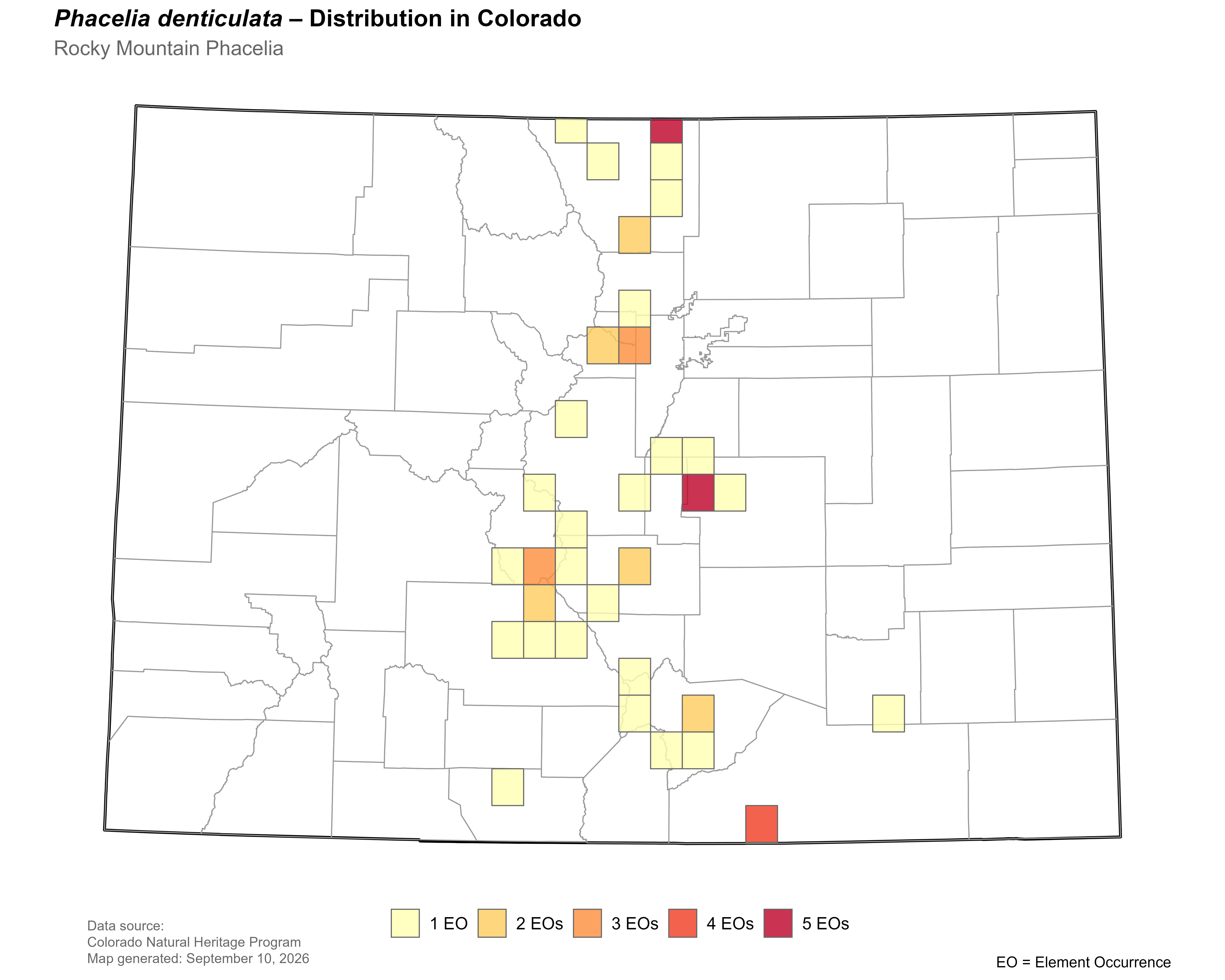 Distribution of <i>Phacelia</i> <i>denticulata</i> in Colorado.