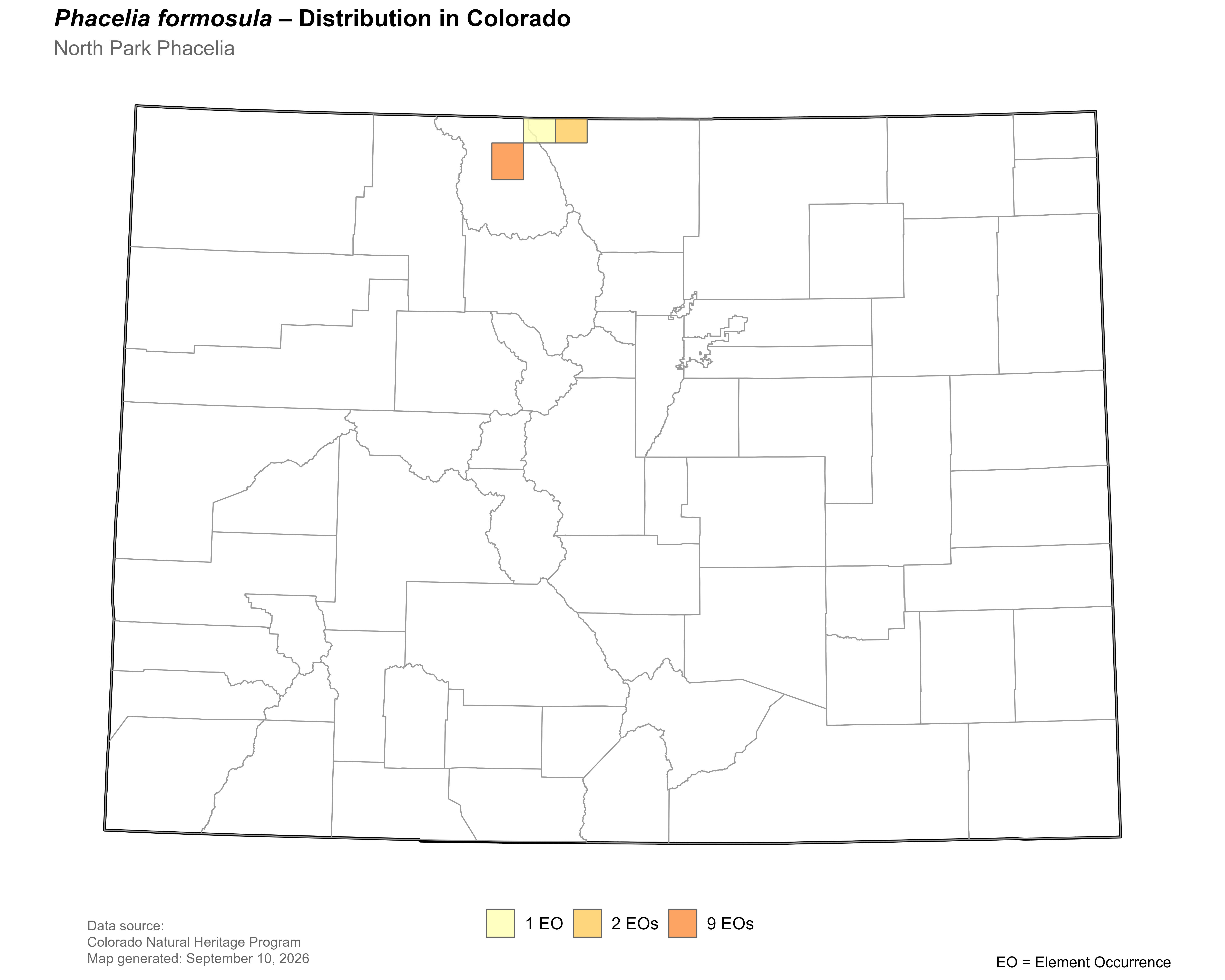 Distribution of <i>Phacelia formosula</i> in Colorado.