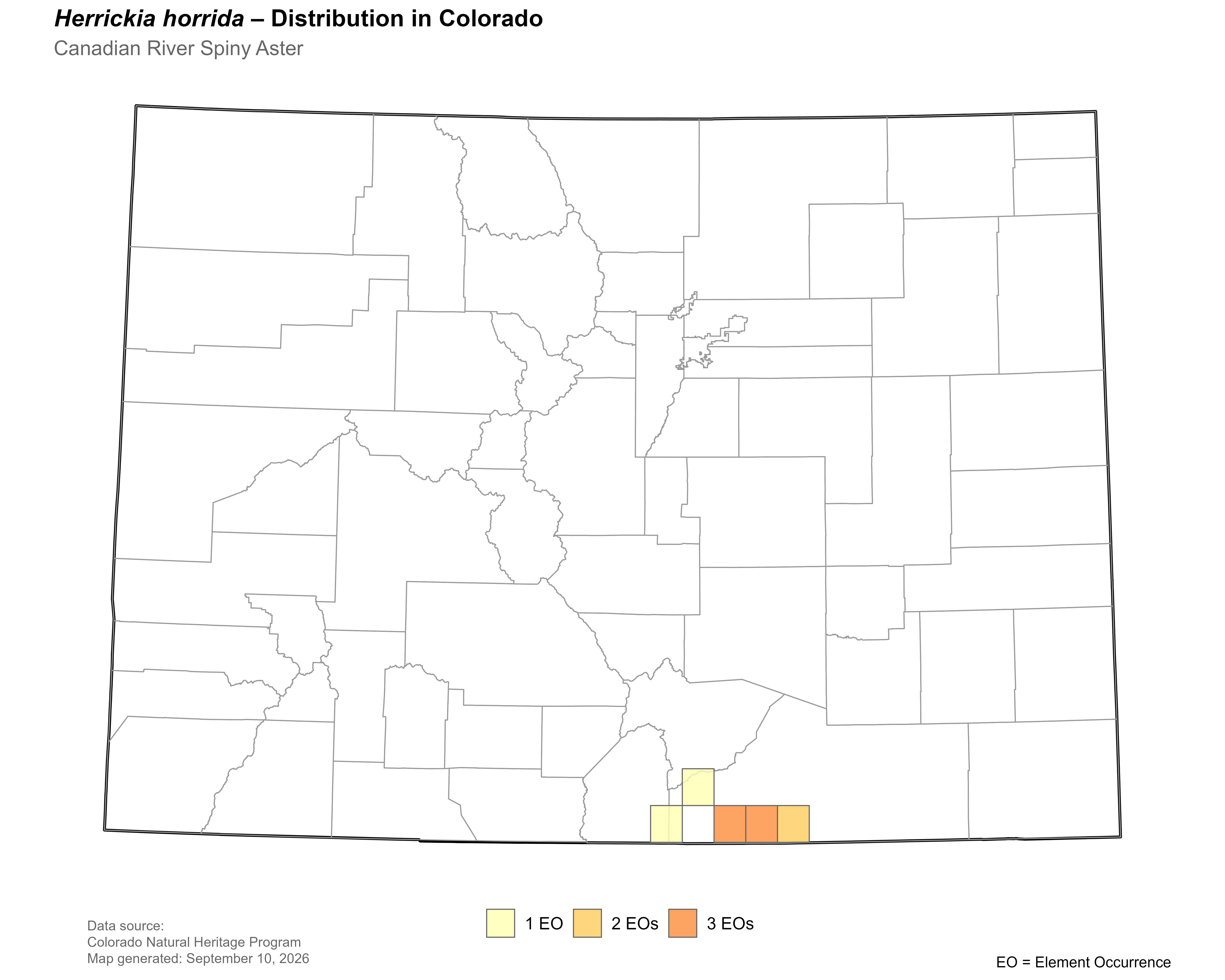 Distribution of <i>Herrickia horrida</i> in Colorado.