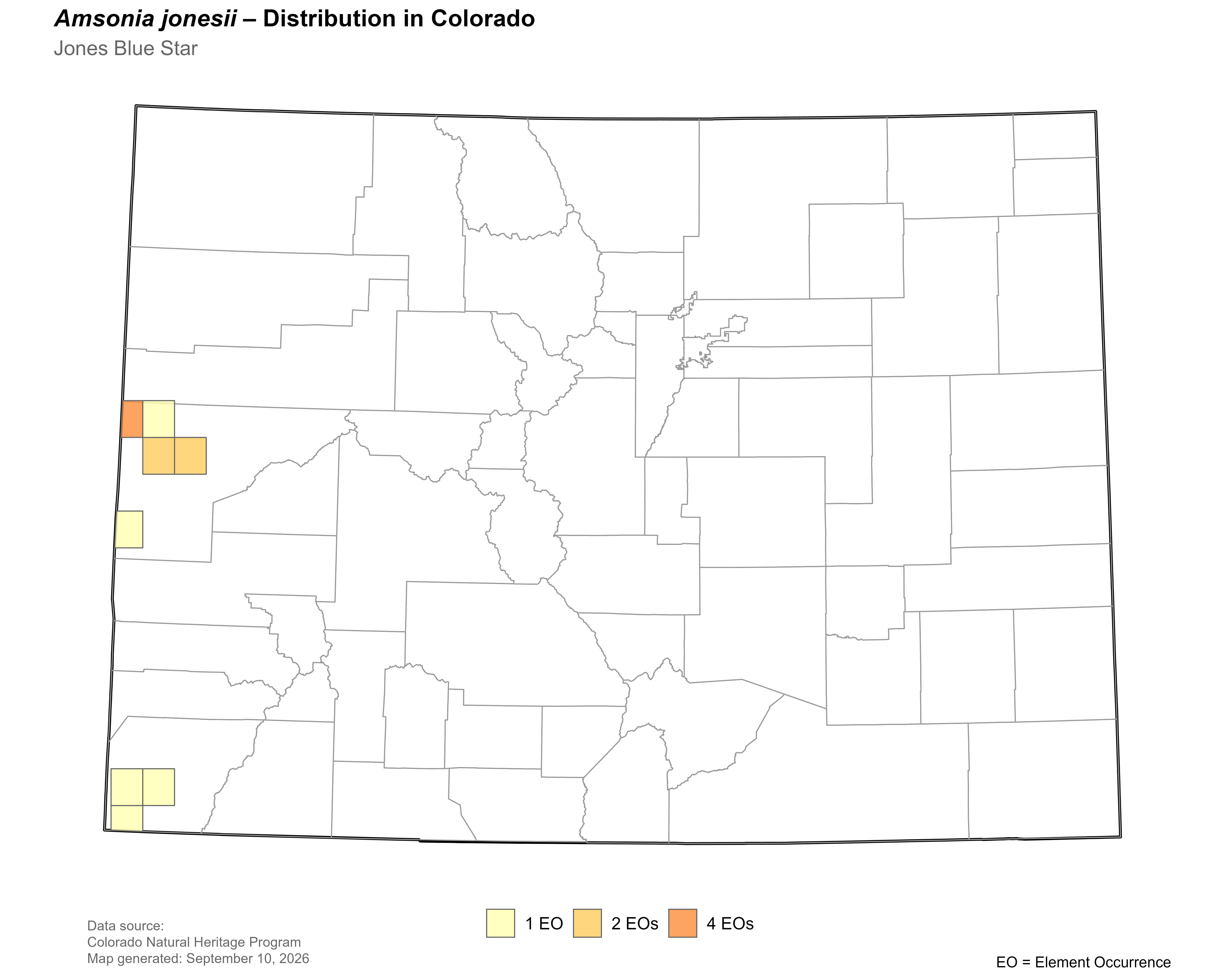 Distribution of <i>Amsonia</i> <i>jonesii</i> in Colorado