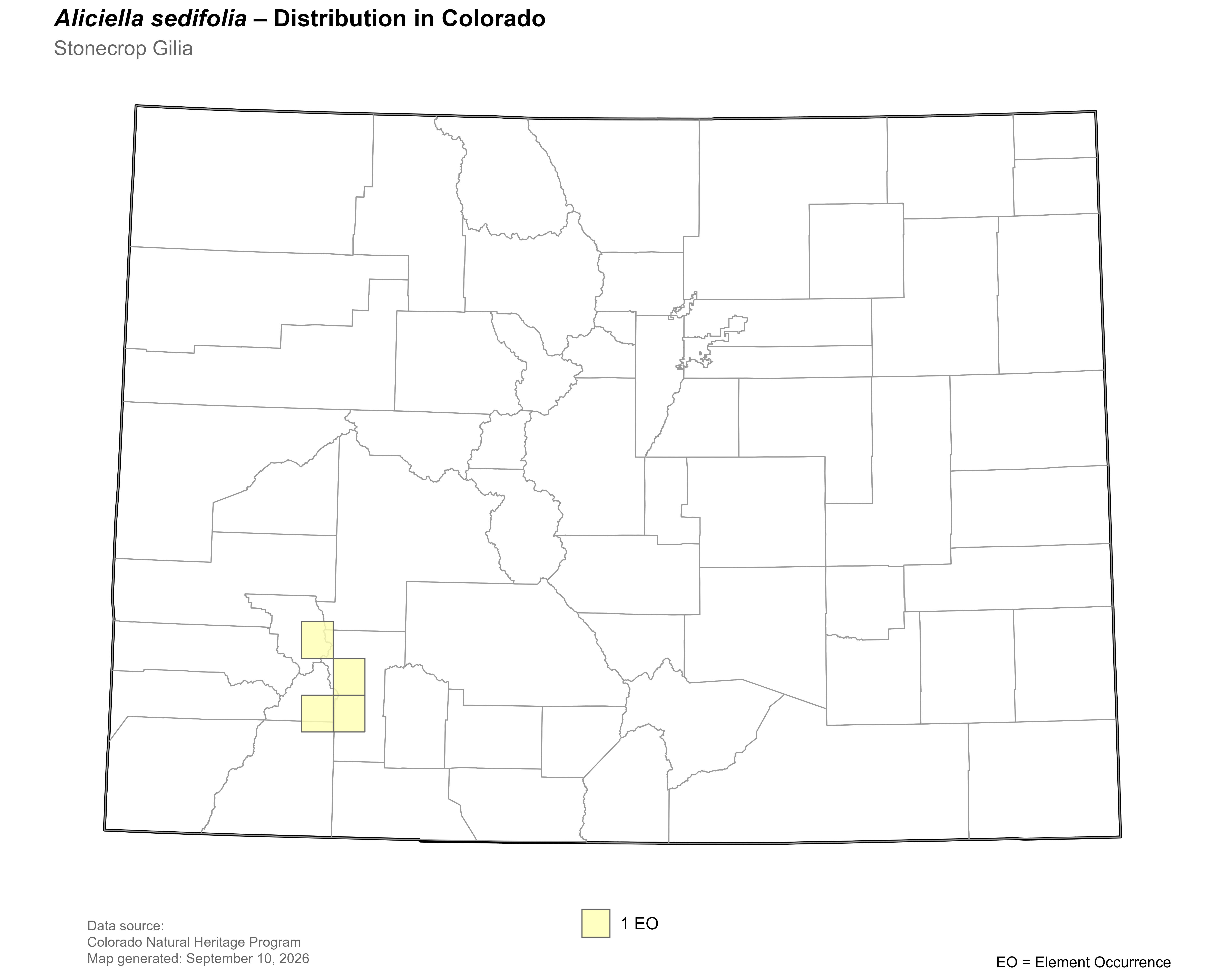 Distribution of <i>Aliciella</i> <i>sedifolia</i> in Colorado