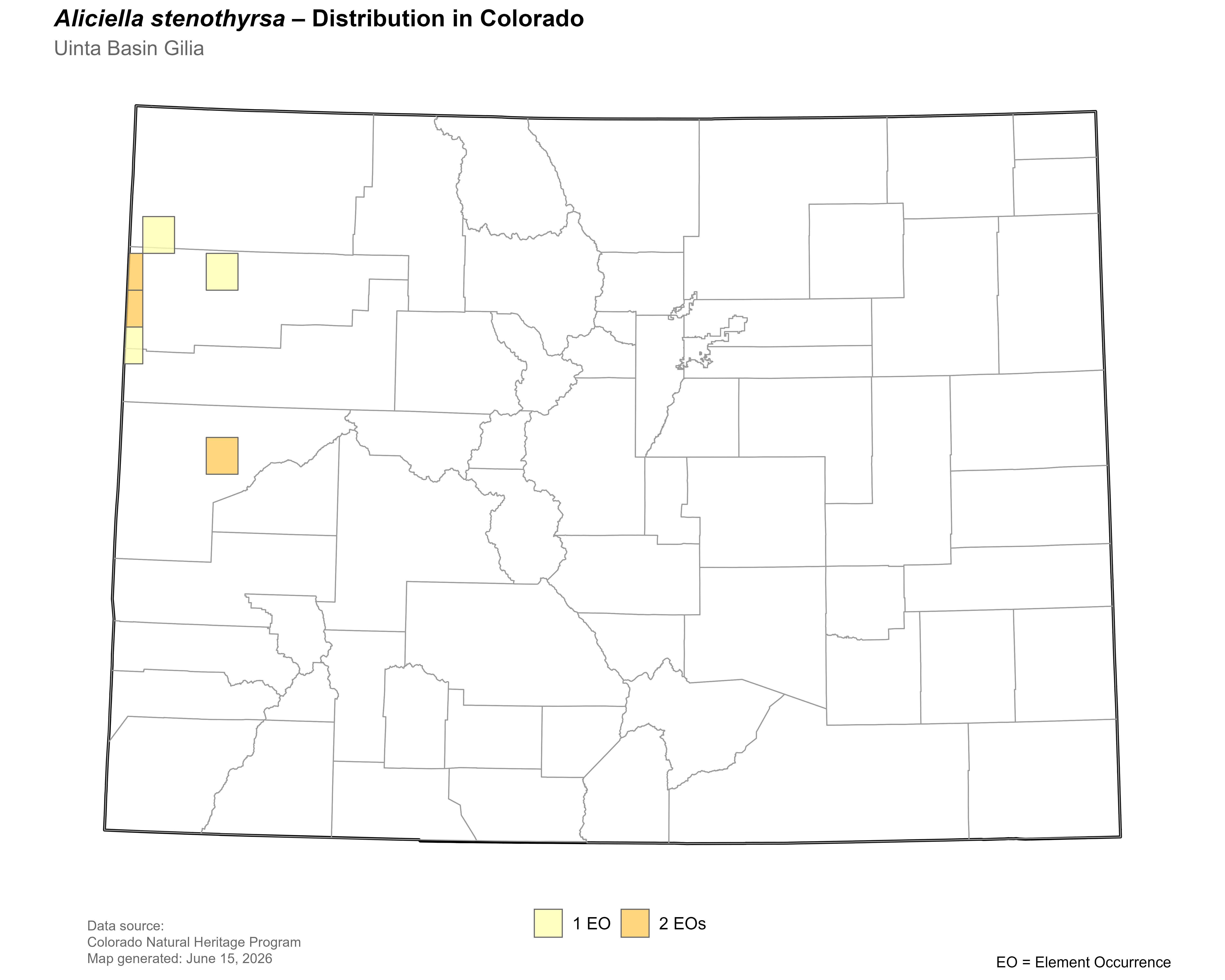 Distribution of <i>Gilia</i> <i>stenothyrsa</i> in Colorado.