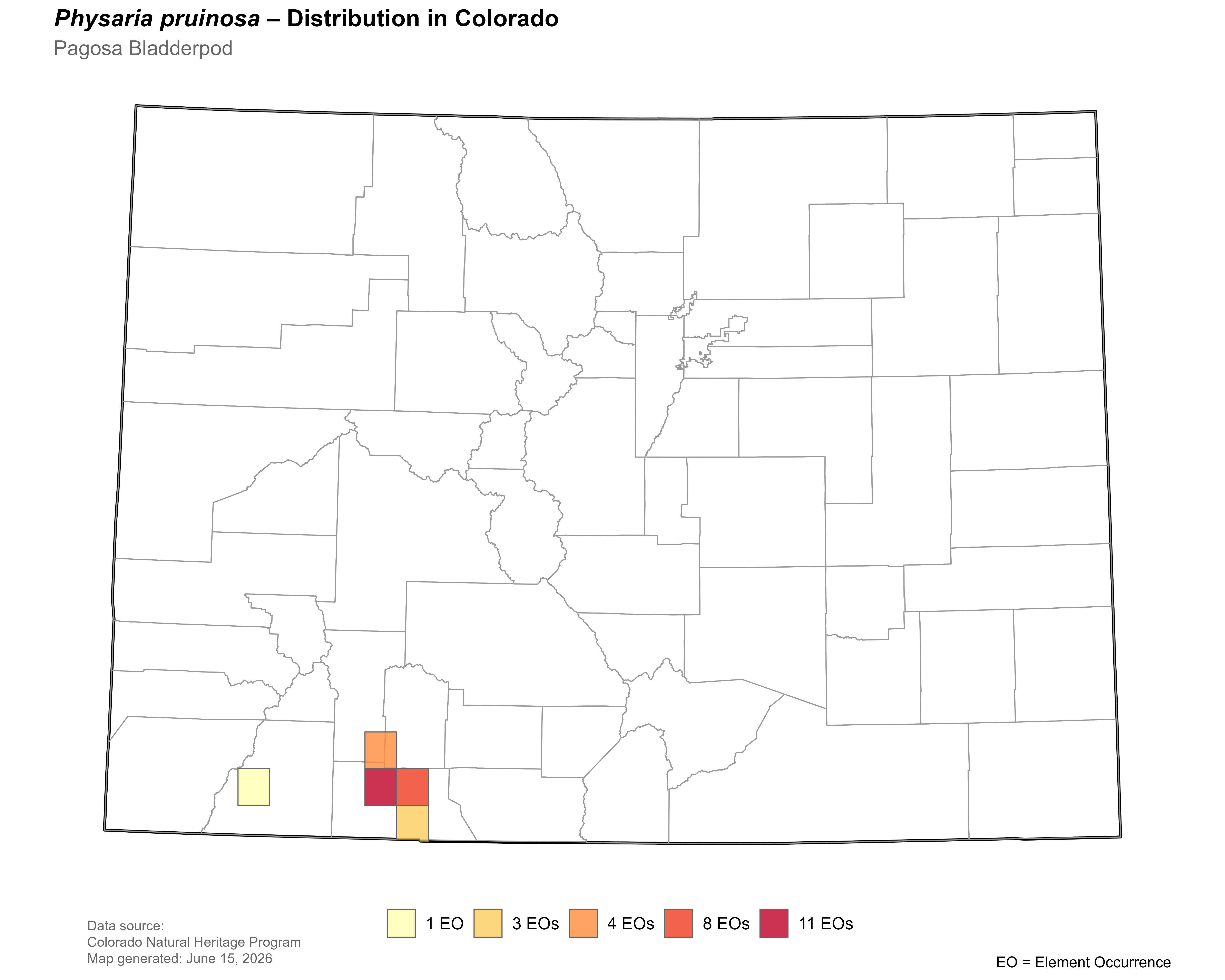 Distribution of <i>Physaria pruinosa</i> in Colorado.