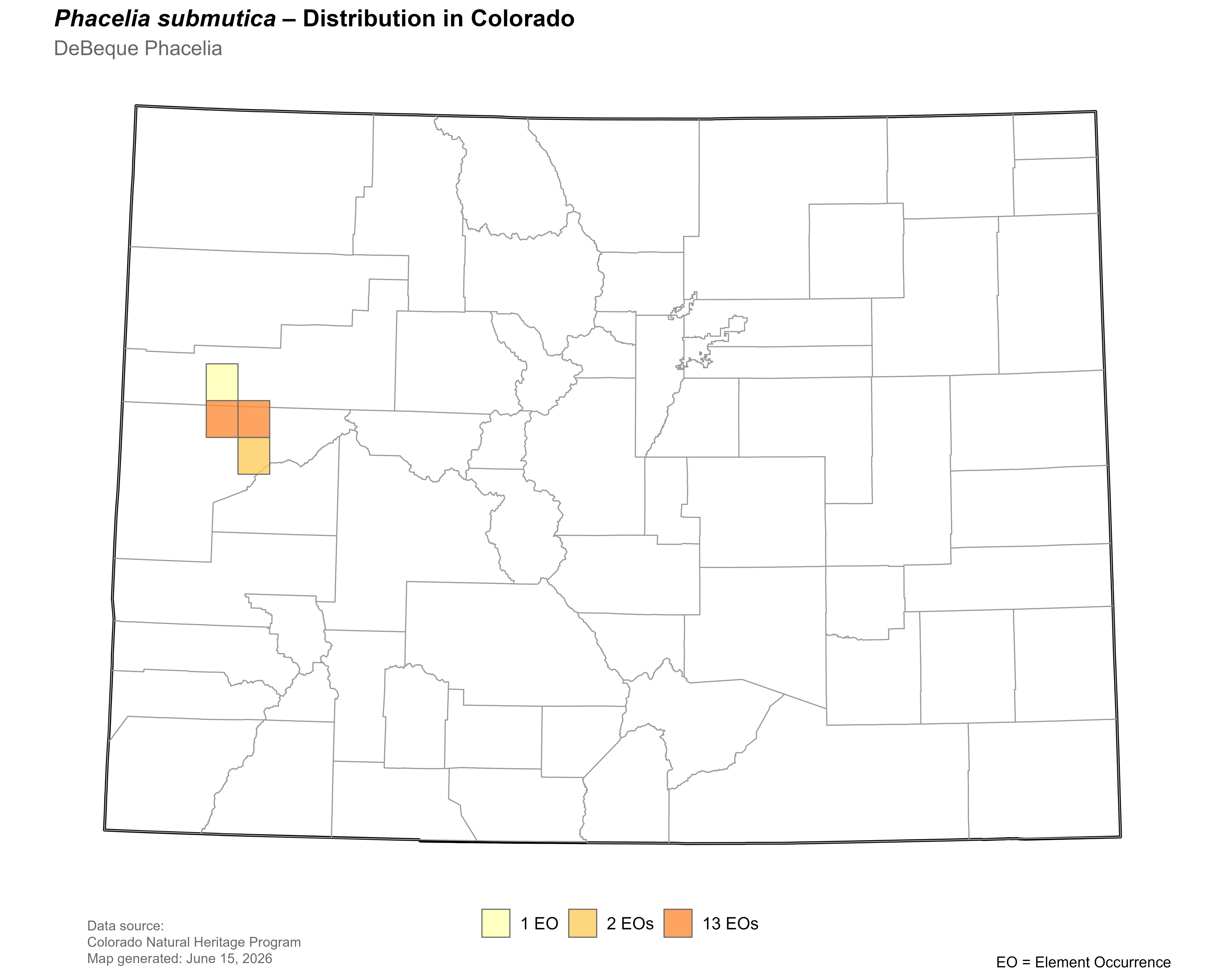 Distribution of <i>Phacelia submutica</i> in Colorado