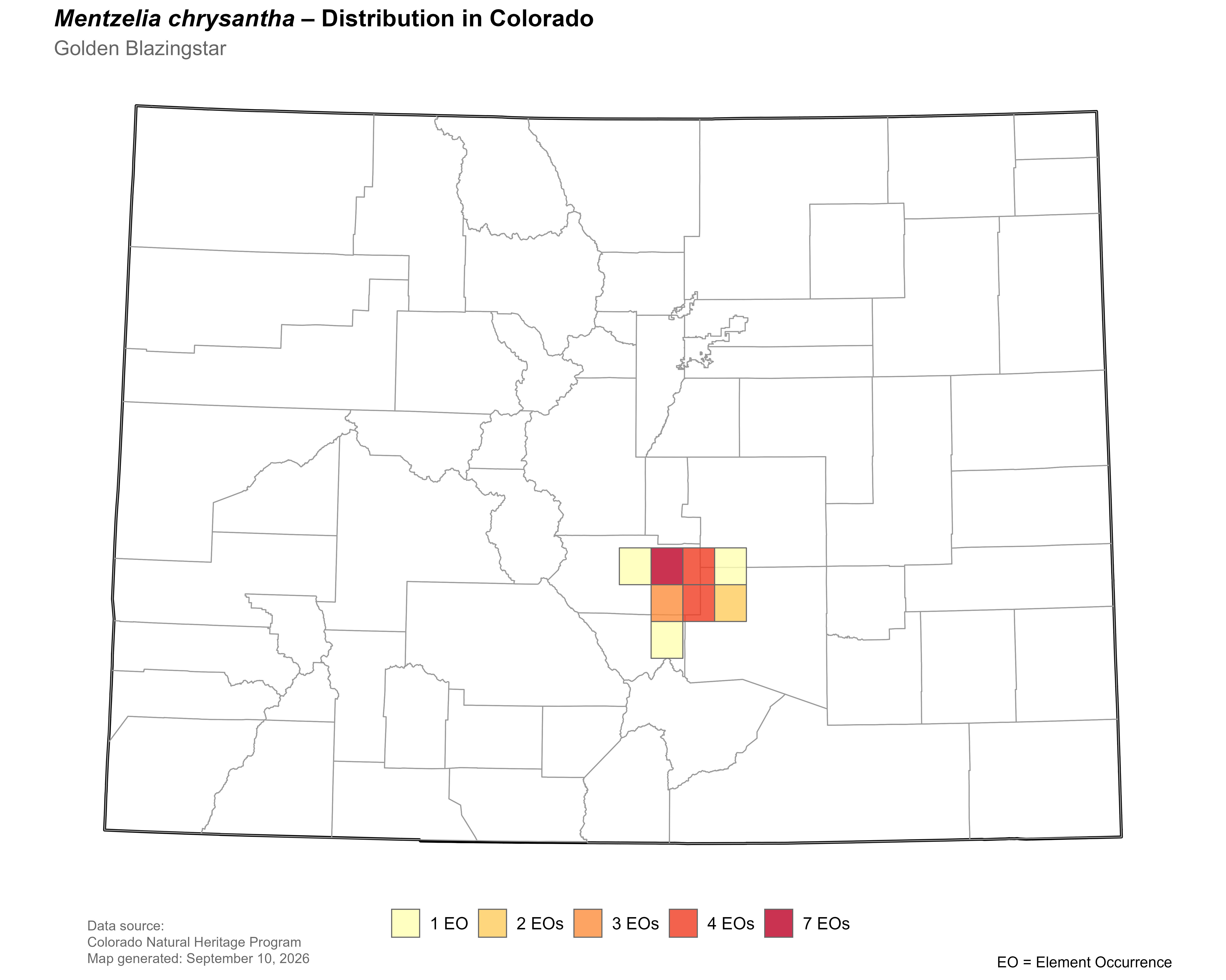 Distribution of <i>Nuttallia chrysantha</i> in Colorado.