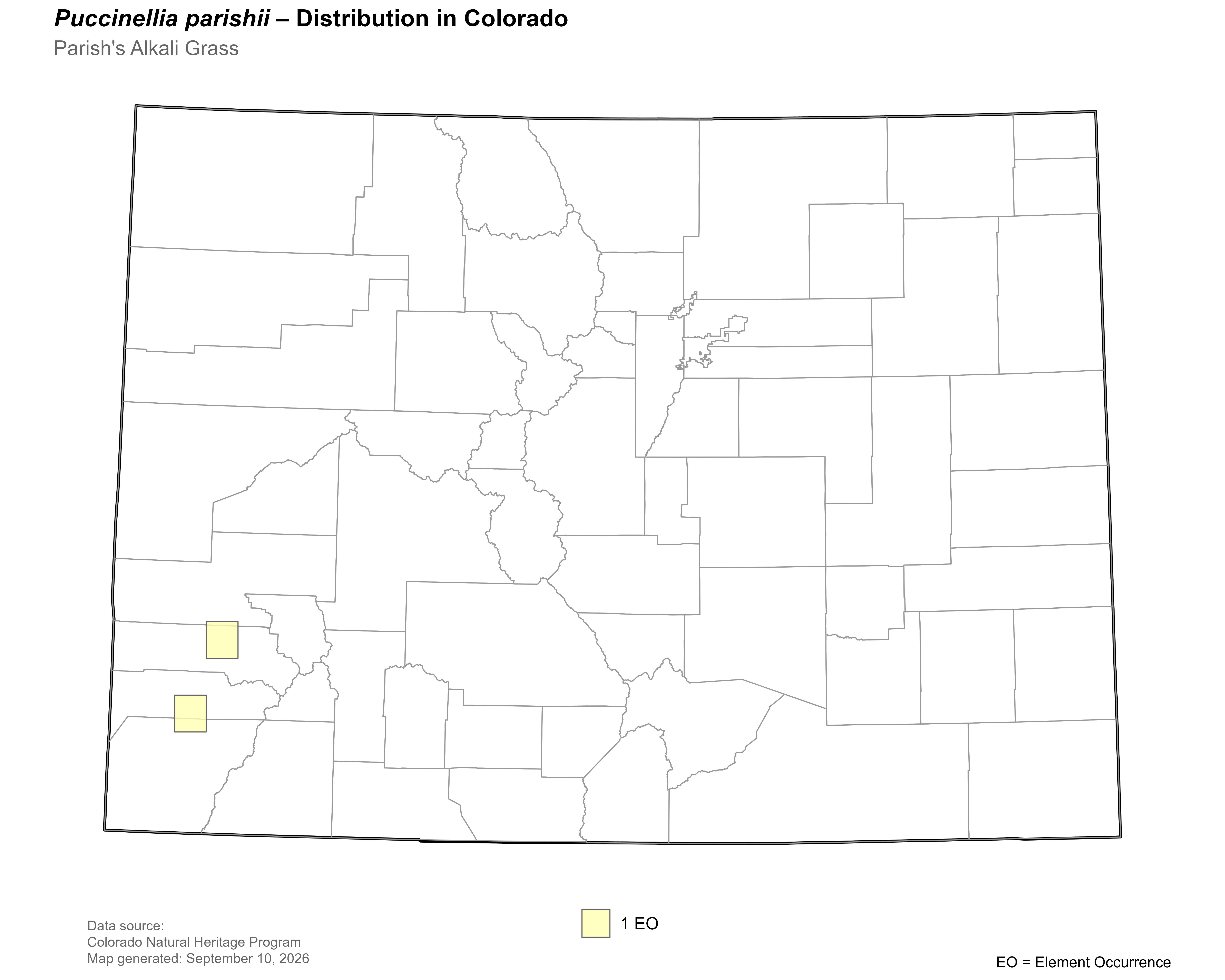 Distribution of <i>Puccinellia</i> <i>parishii</i> in Colorado