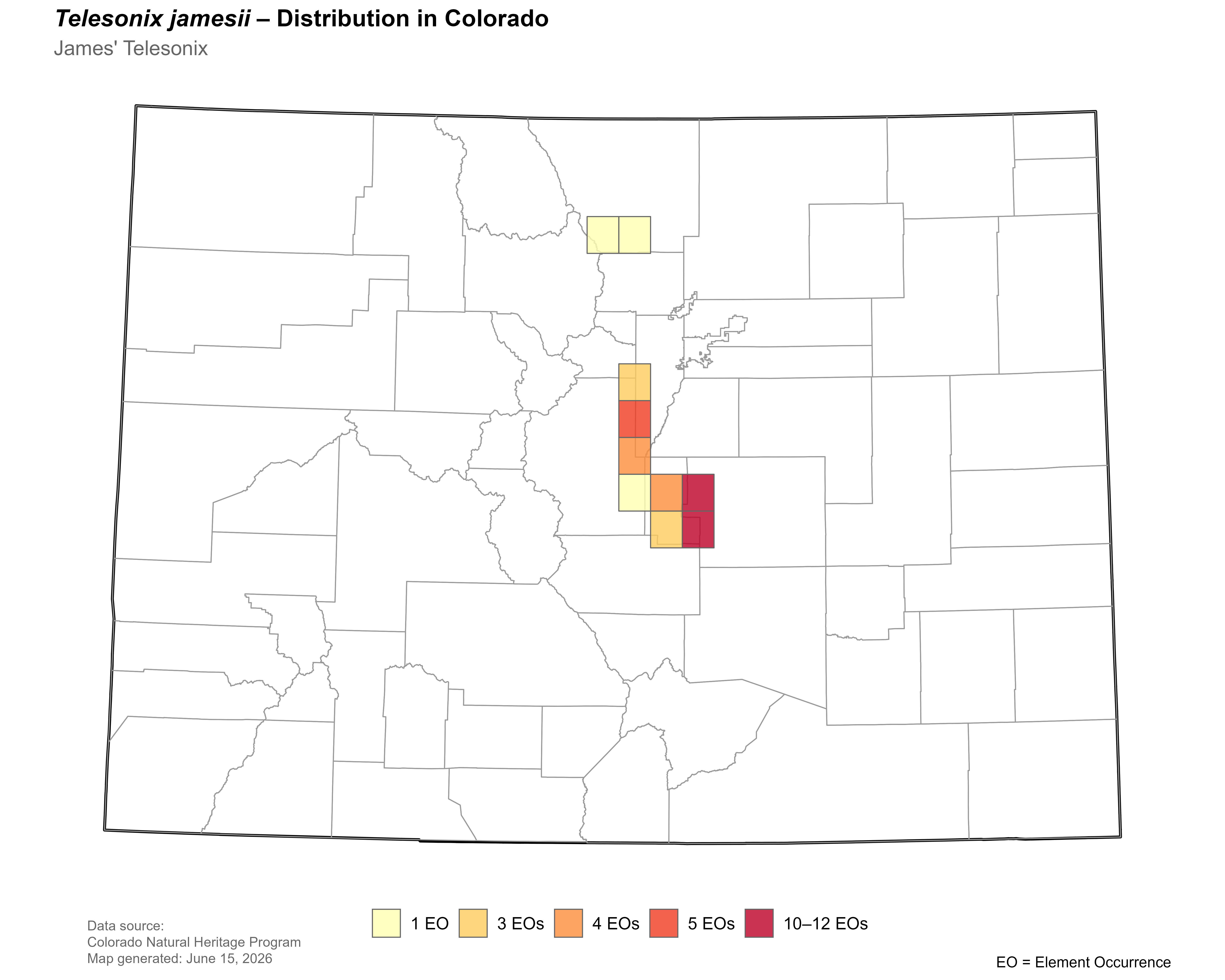 Distribution of <i>Telesonix</i> <i>jamesii</i> in Colorado