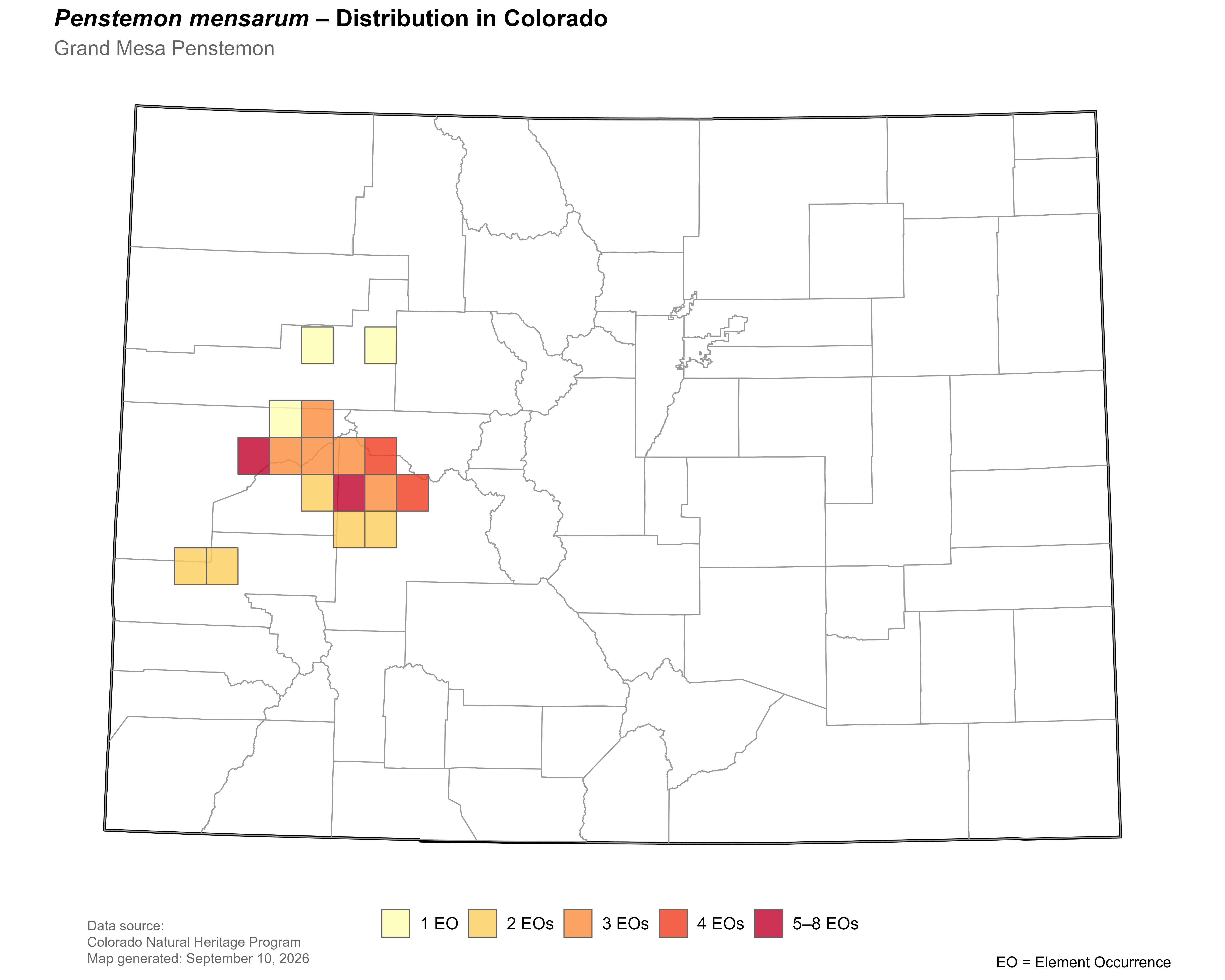 Distribution of <i>Penstemon mensarum</i> in Colorado
