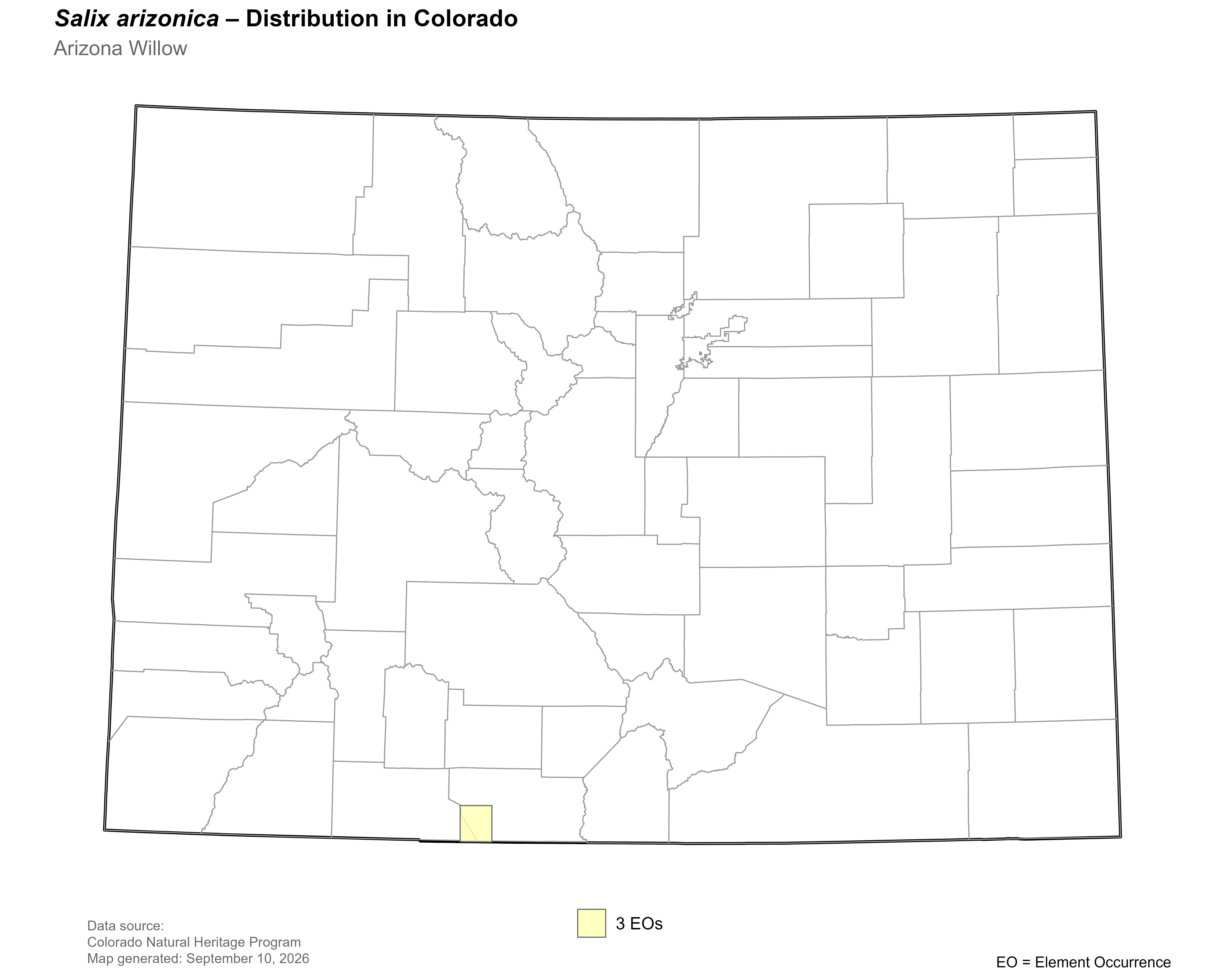 Distribution of <i>Salix</i> <i>arizonica</i> in Colorado.