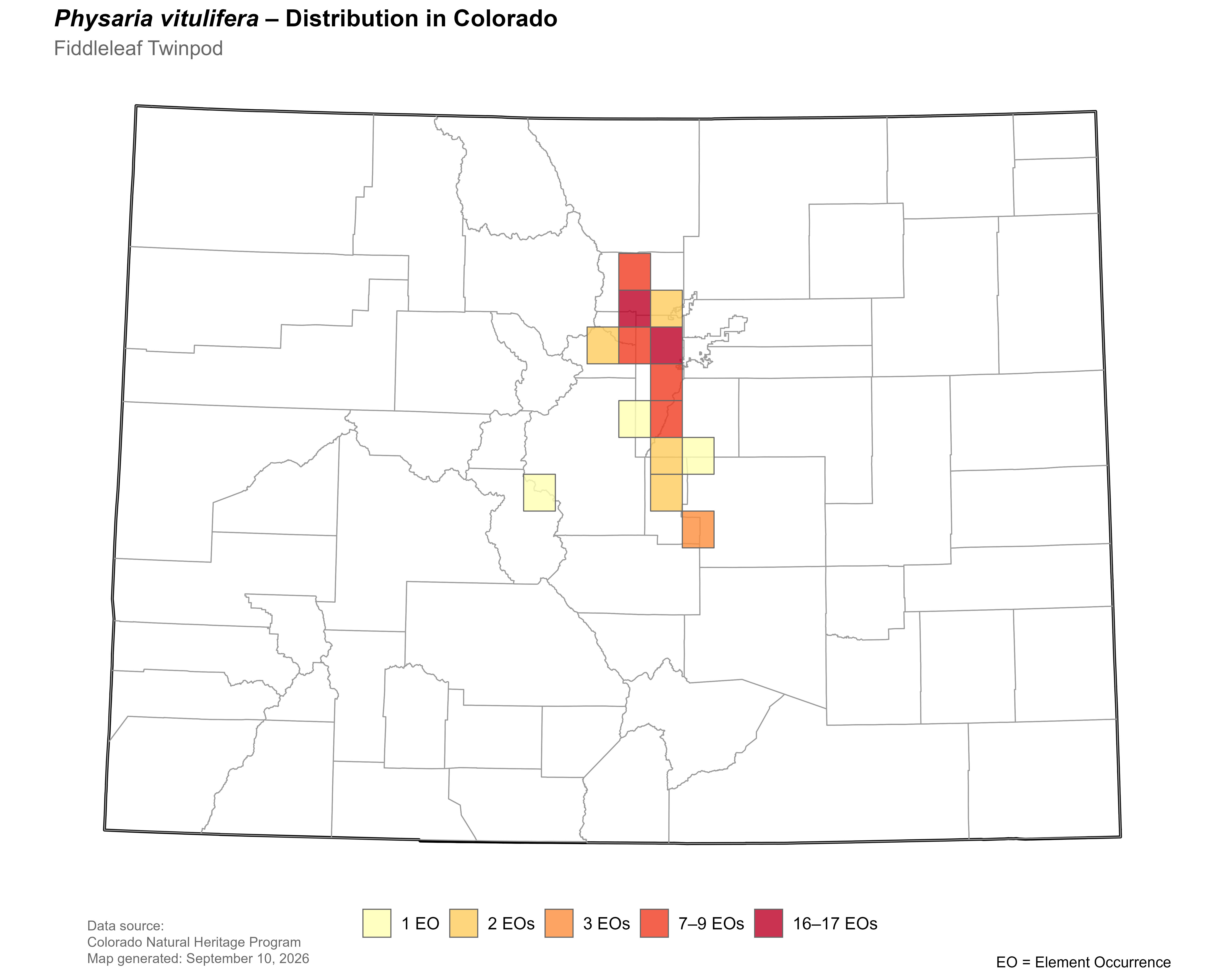Distribution of <i>Physaria vitulifera </i>in Colorado.