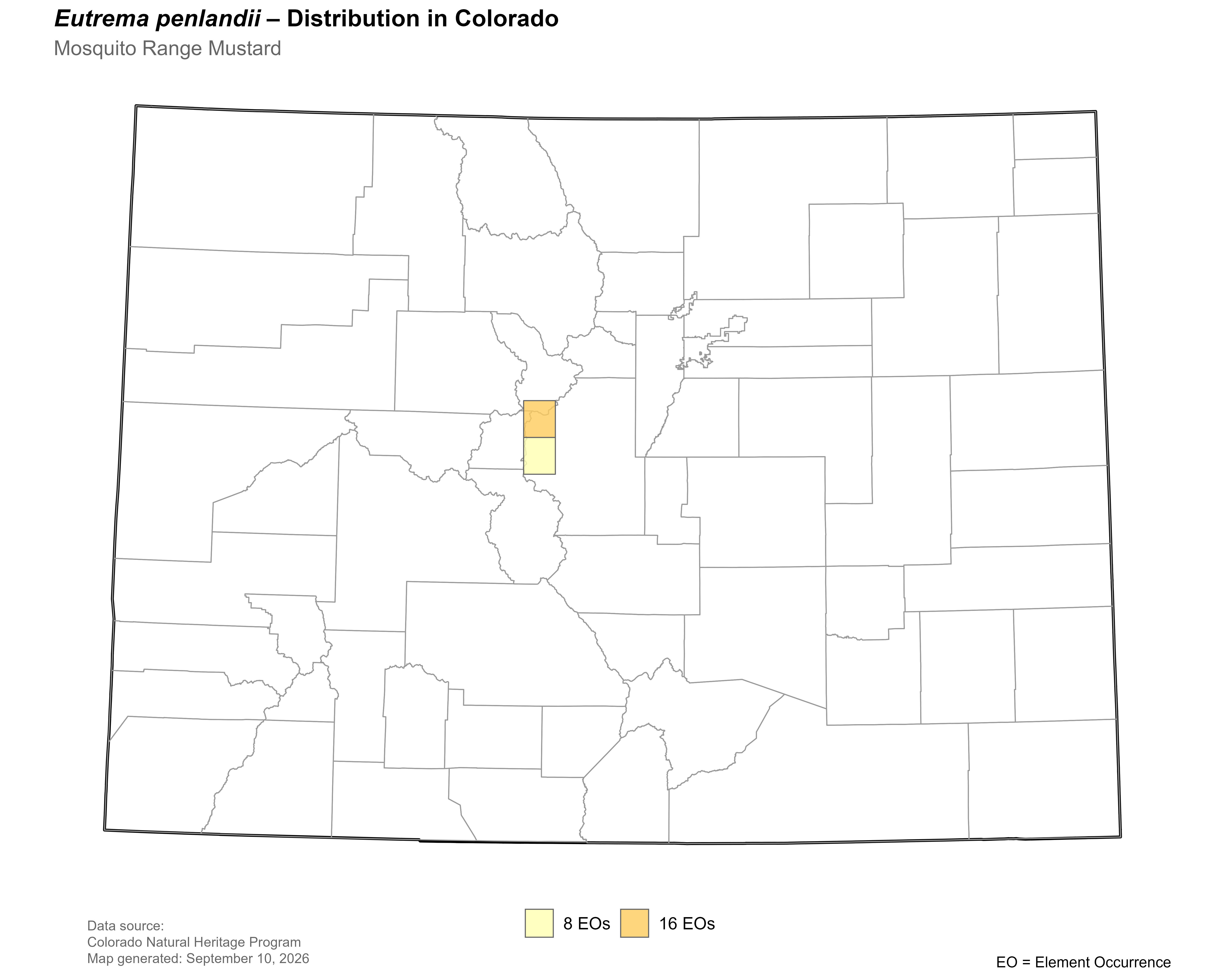 Distribution of <i>Eutrema penlandii</i> in Colorado.