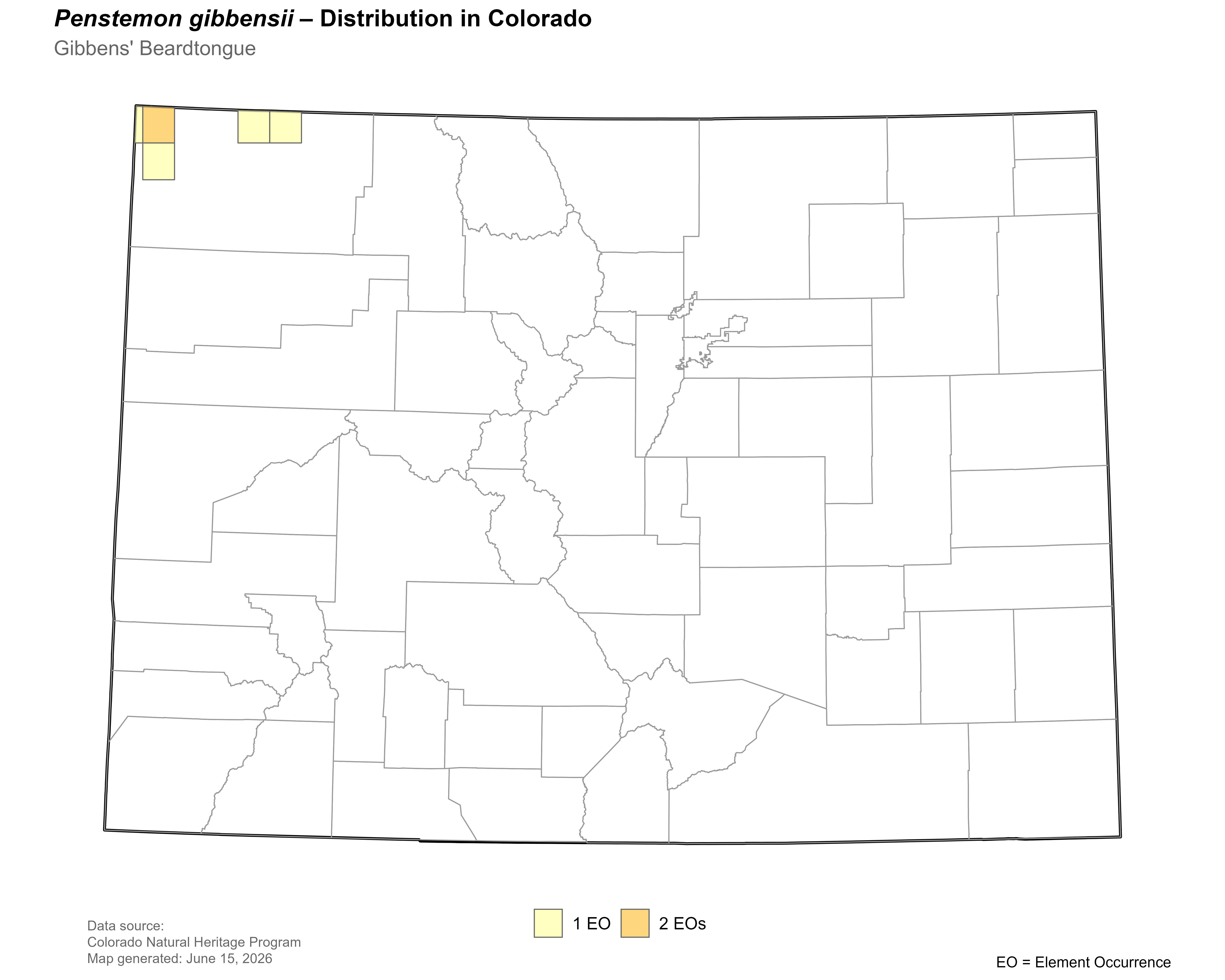 Distribution of <i>Penstemon gibbensii</i> in Colorado.
