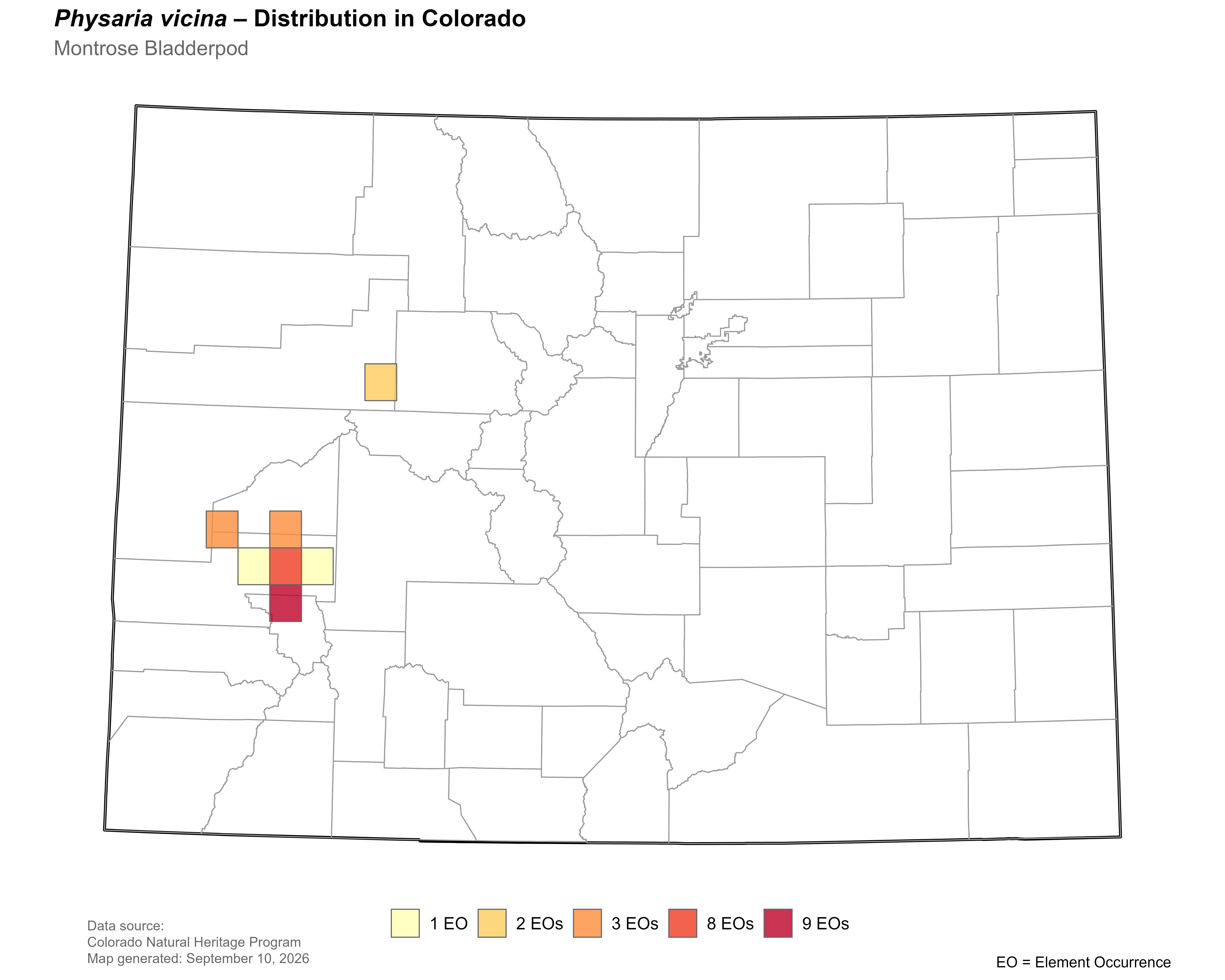 Distribution of <i>Physaria</i> <i>vicina</i> in Colorado