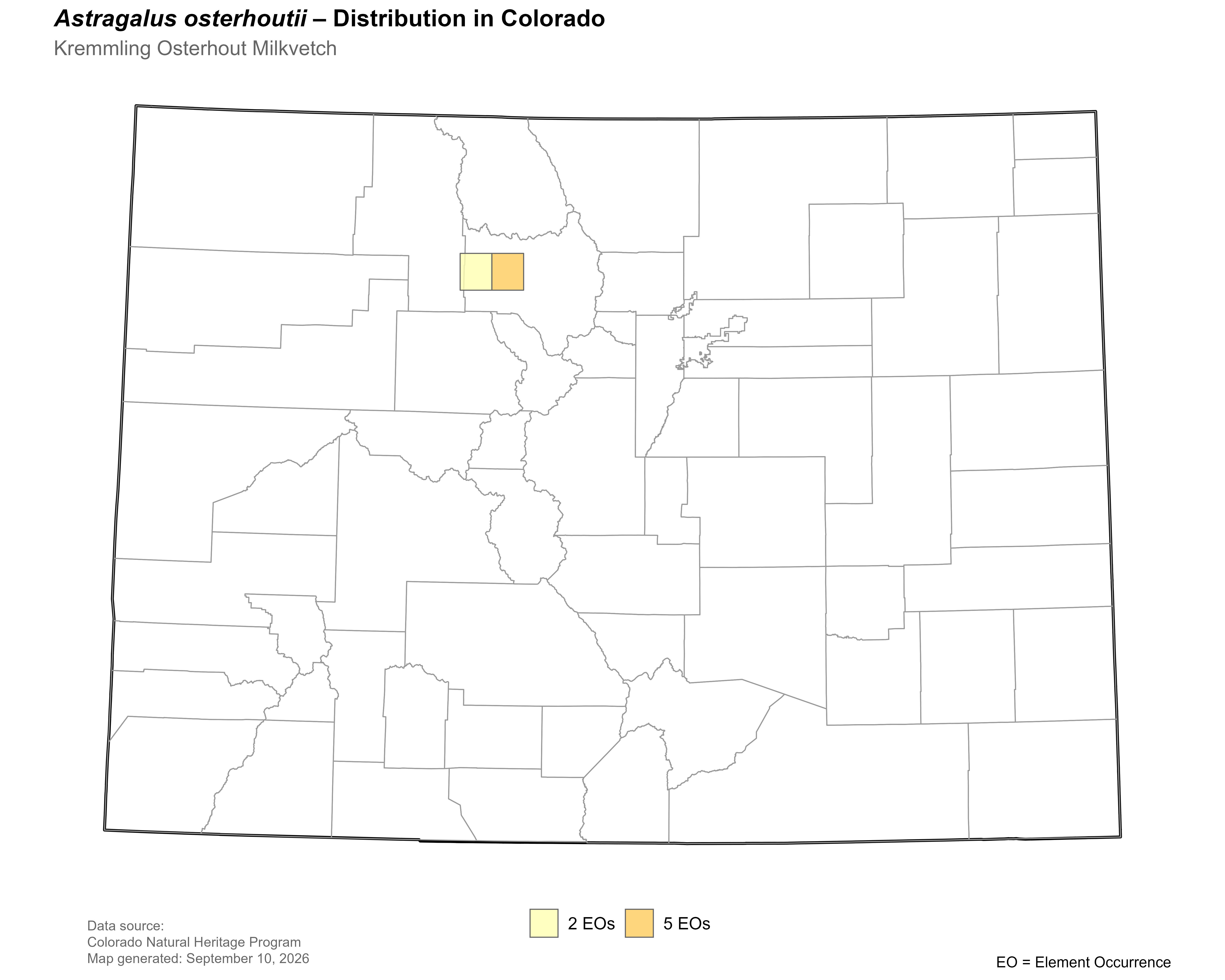 Distribution of <i>Astragalus</i> <i>osterhoutii</i> in Colorado