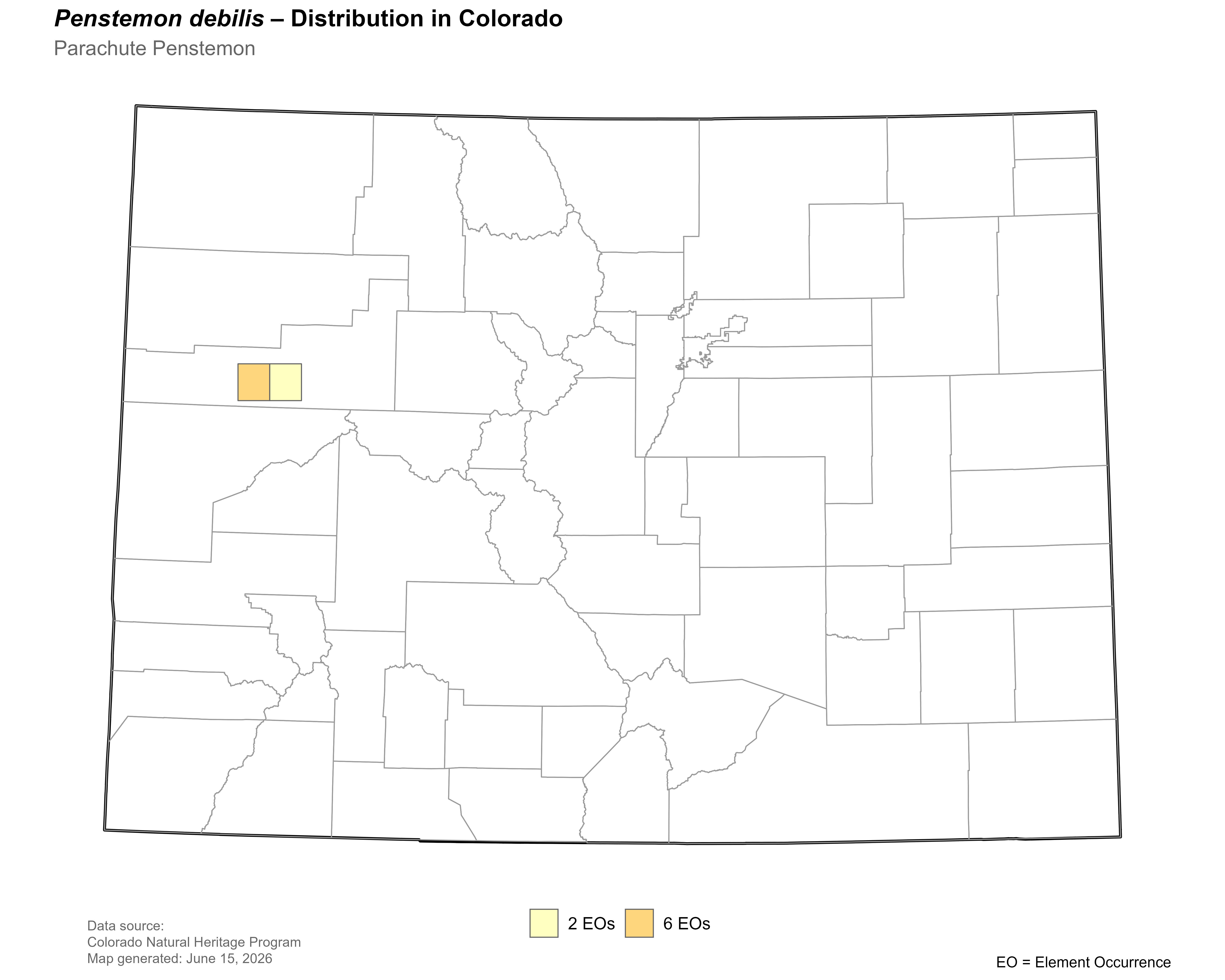 Distribution of <i>Penstemon debilis</i> in Colorado.