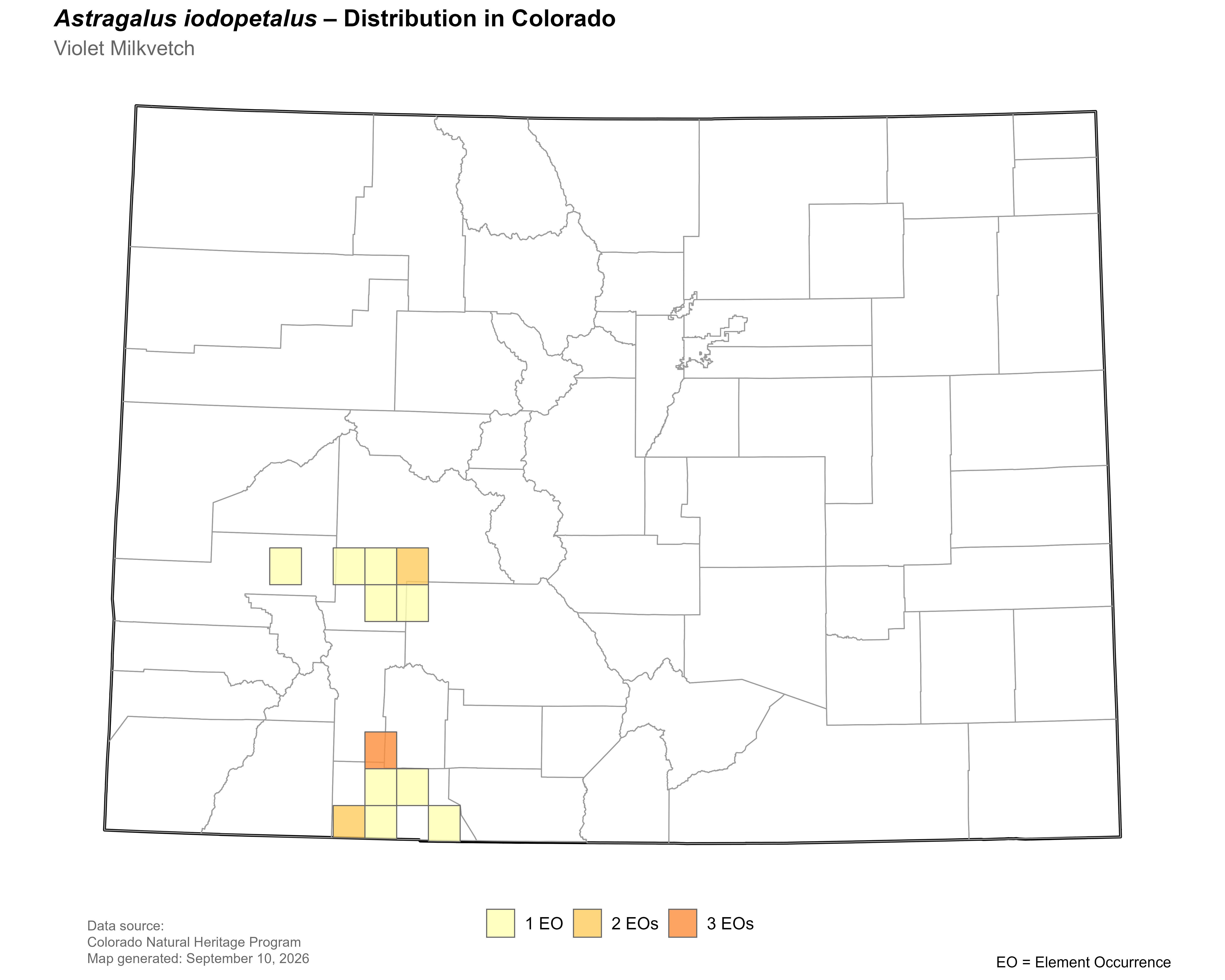 Distribution of <i>Astragalus</i> <i>iodopetalus</i> in Colorado