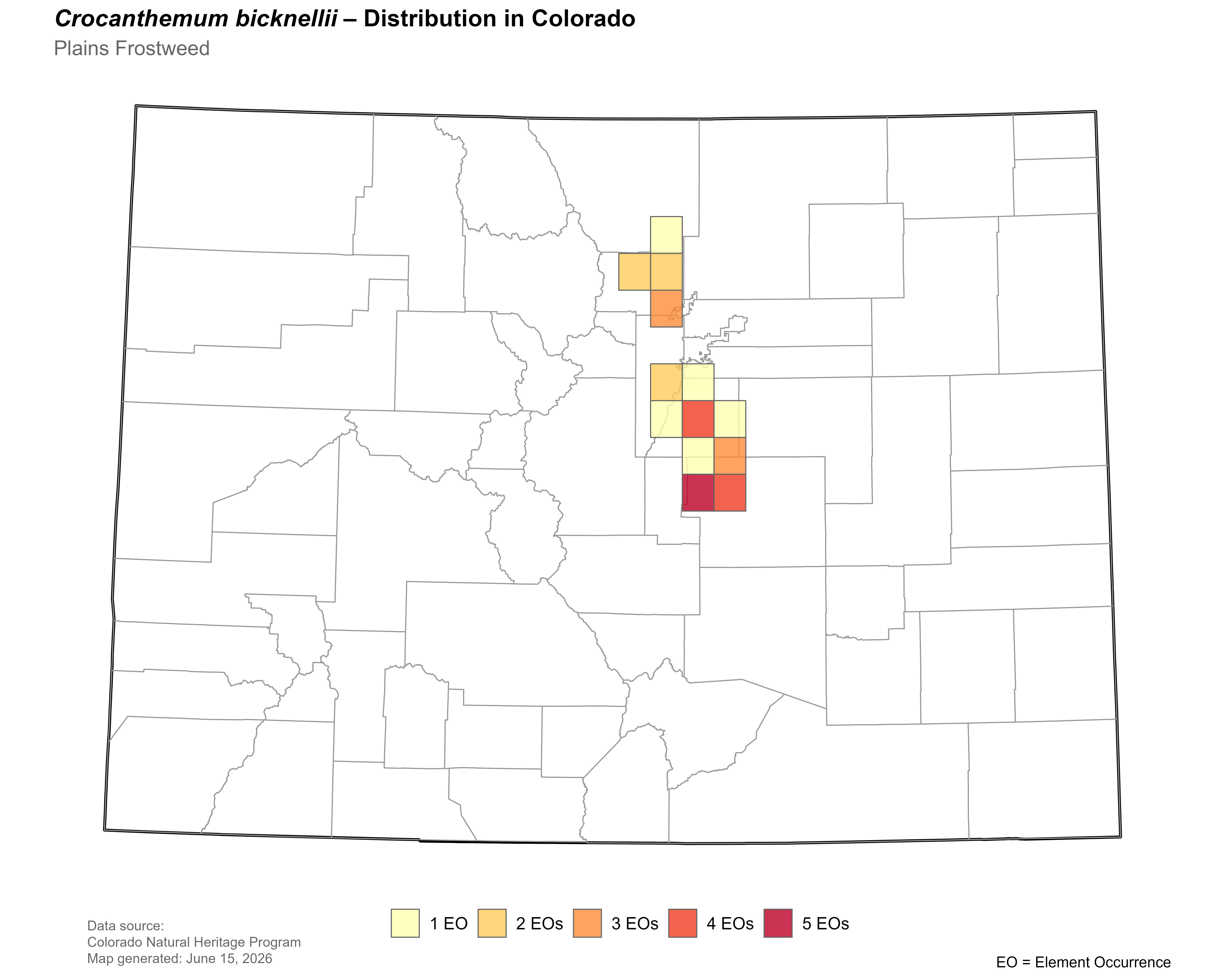 Distribution of <i>Crocanthemum bicknellii</i> in Colorado.