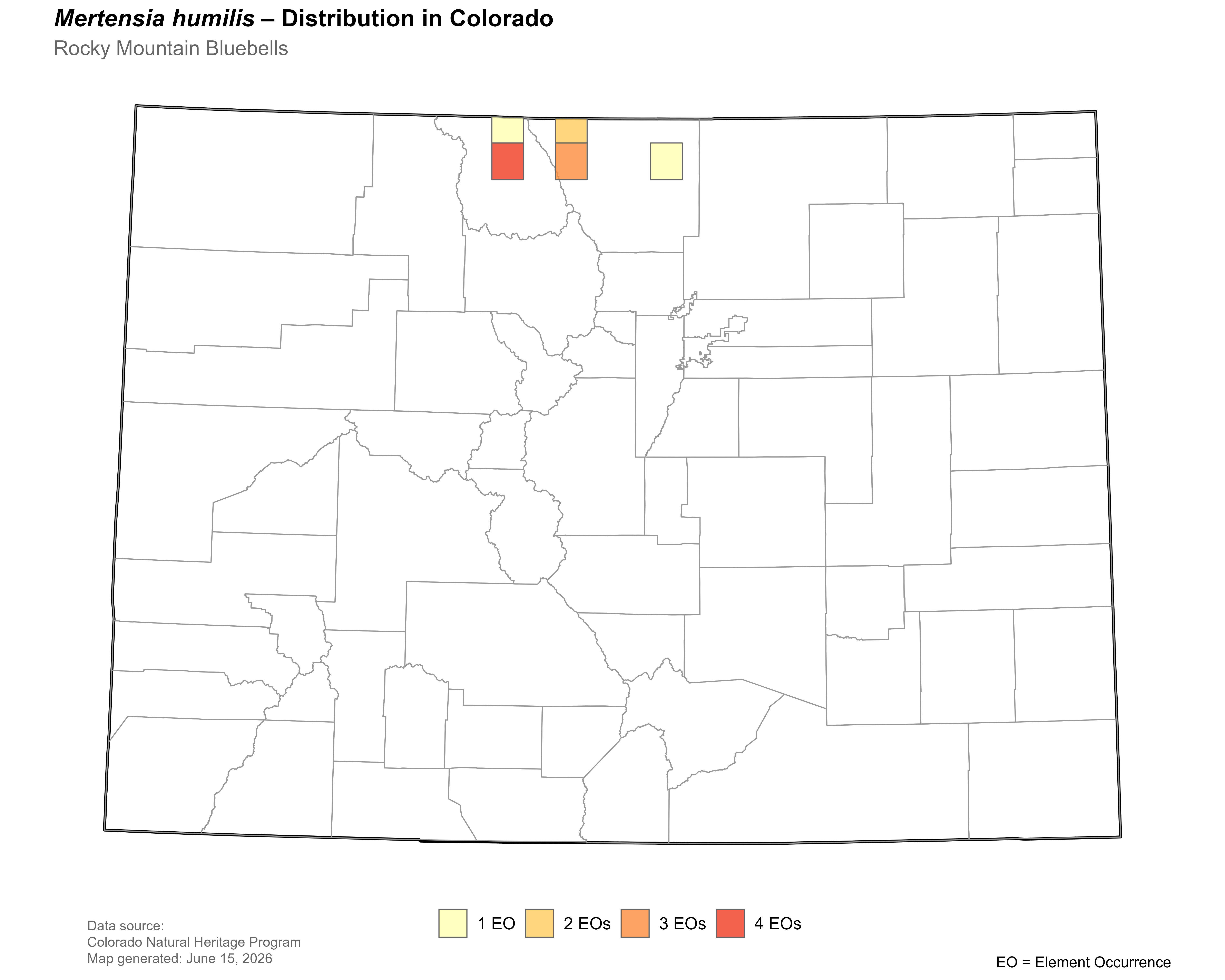 Distribution of <i>Mertensia</i> <i>humilis</i> in Colorado