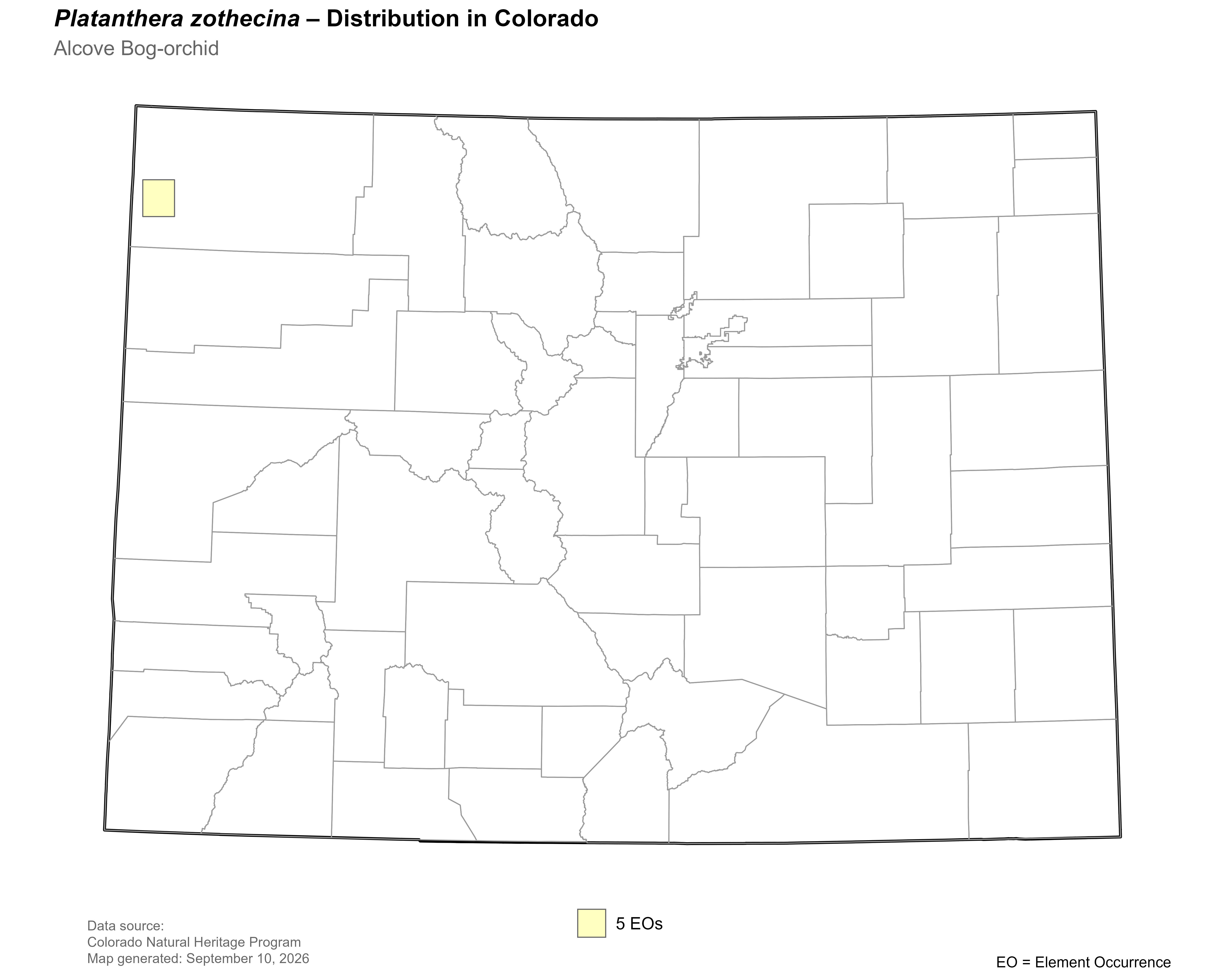 Distribution of <i>Limnorchis zothecina</i> in Colorado.