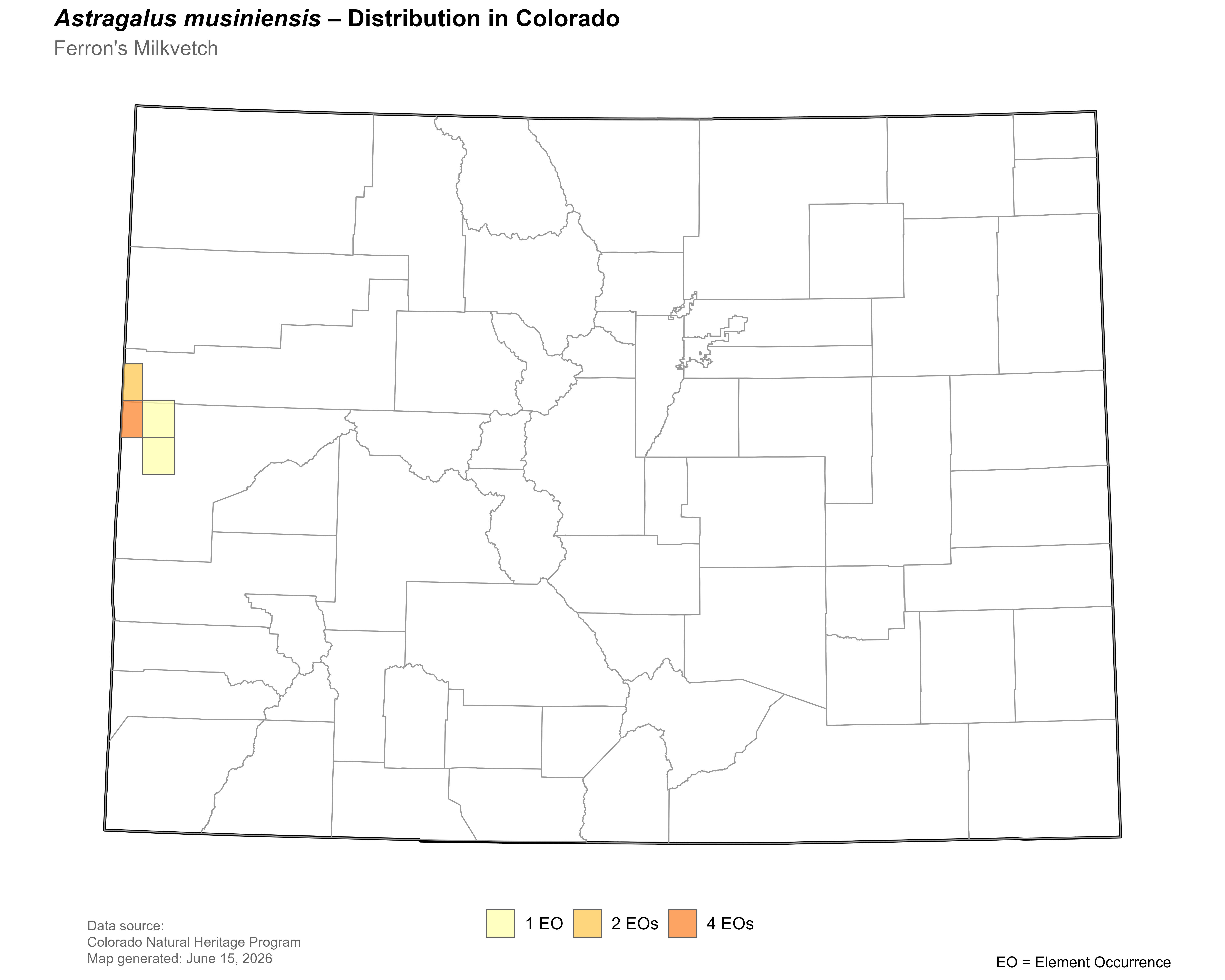 Distribution of <i>Astragalus</i> <i>musiniensis</i> in Colorado.