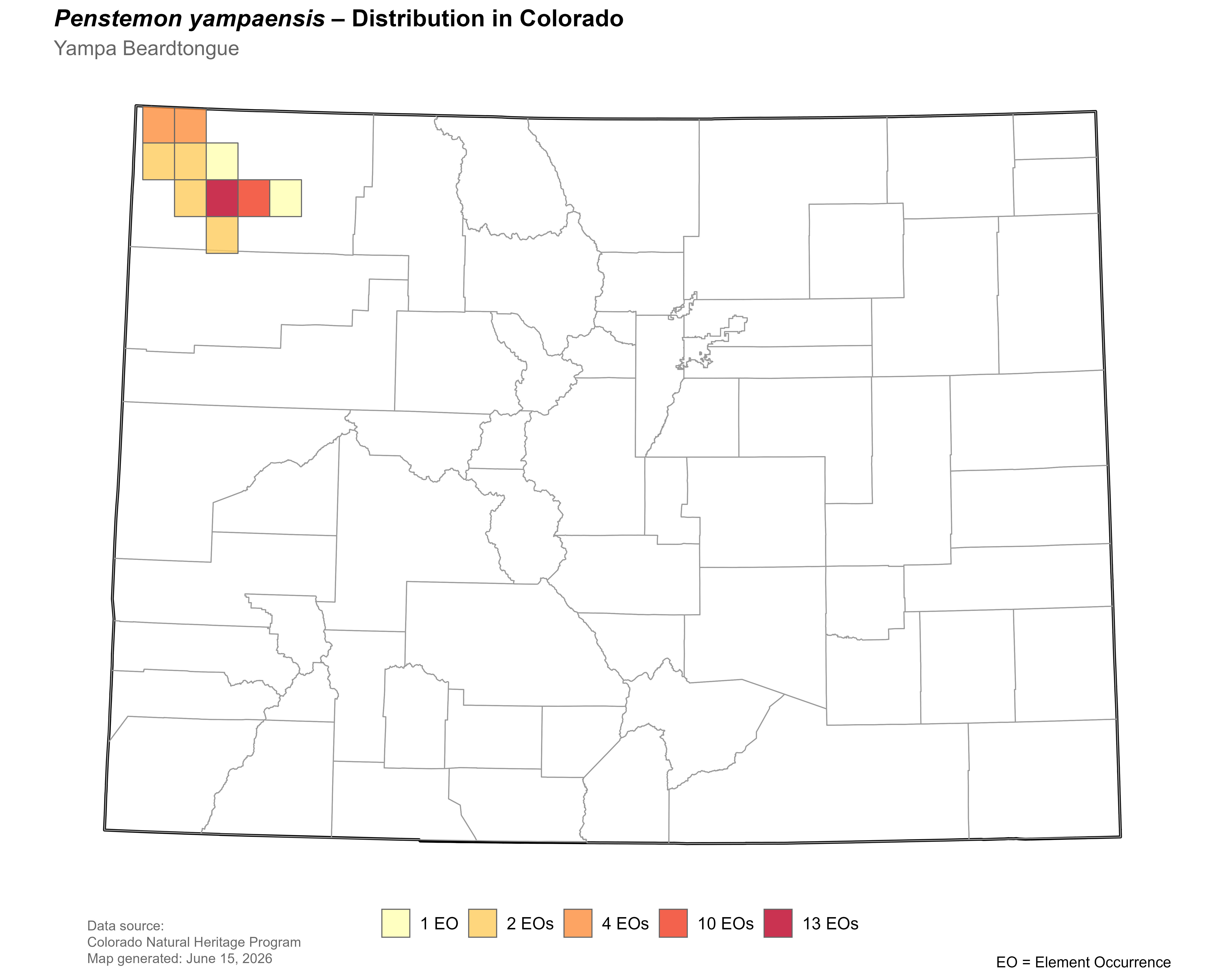 Distribution of <i>Penstemon</i> <i>acualis</i> var. <i>yampaensis</i> in Colorado