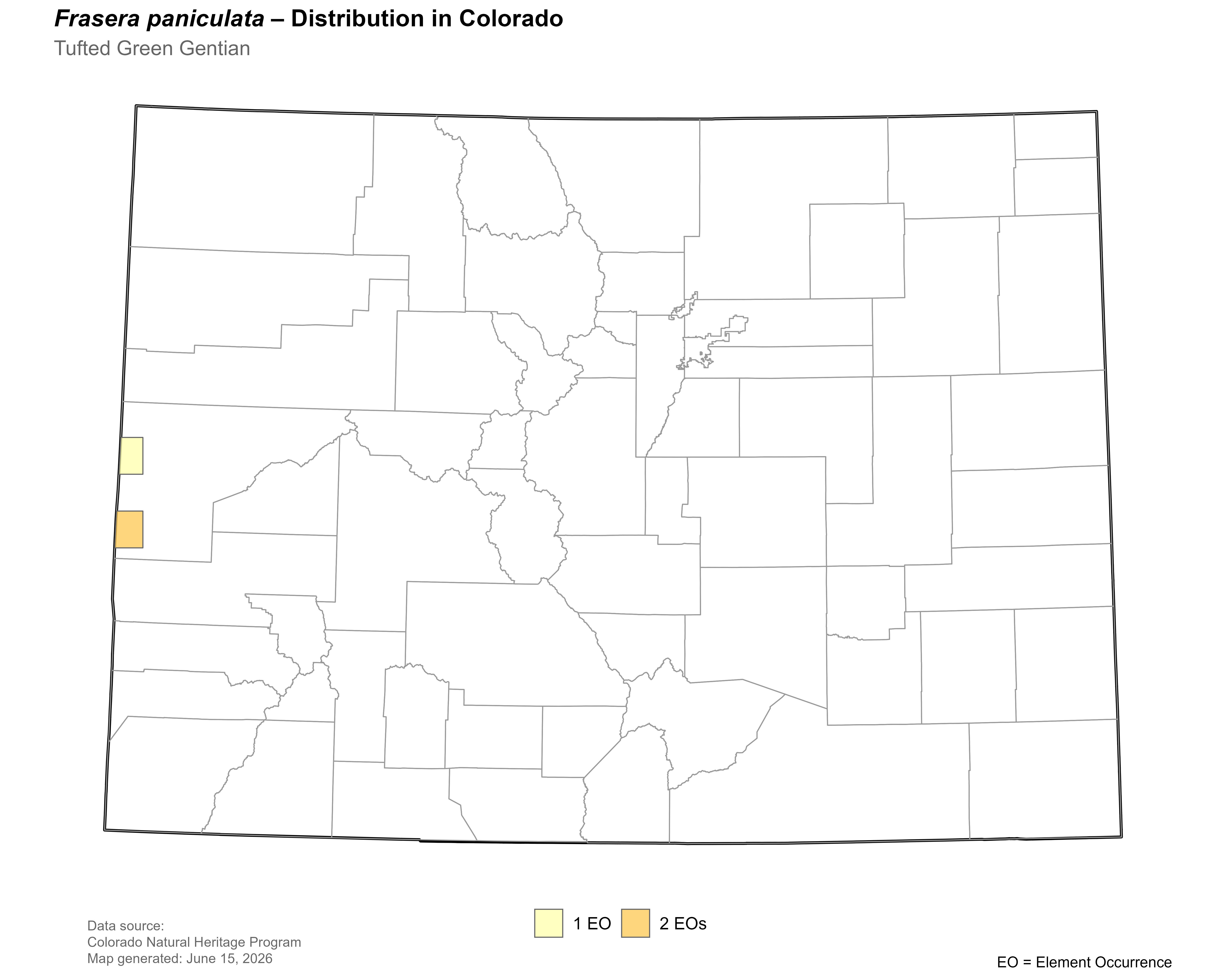 Distribution of <i>Frasera</i> <i>paniculata</i> in Colorado