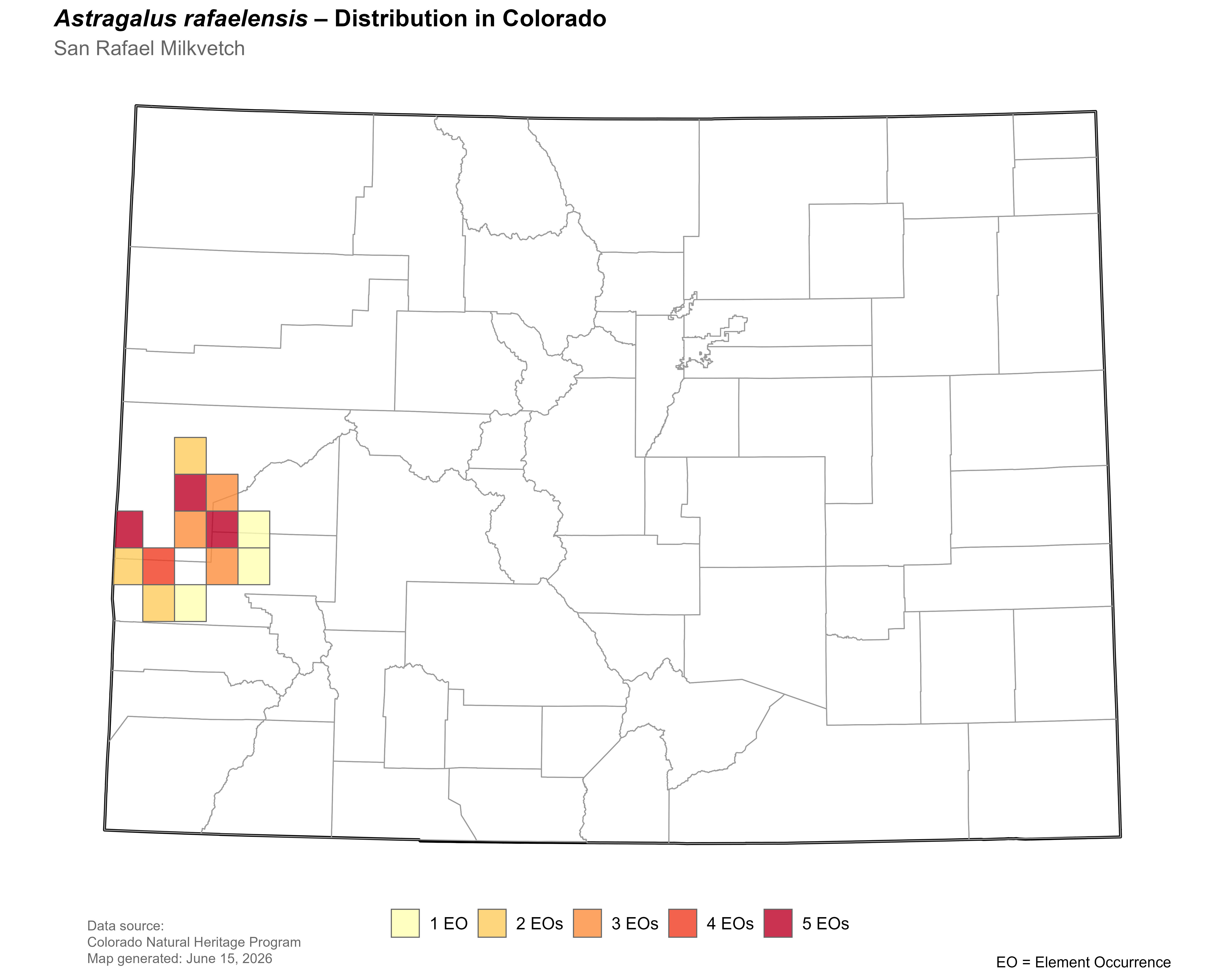 Distribution of <i>Astragalus</i> <i>rafaelensis</i> in Colorado.