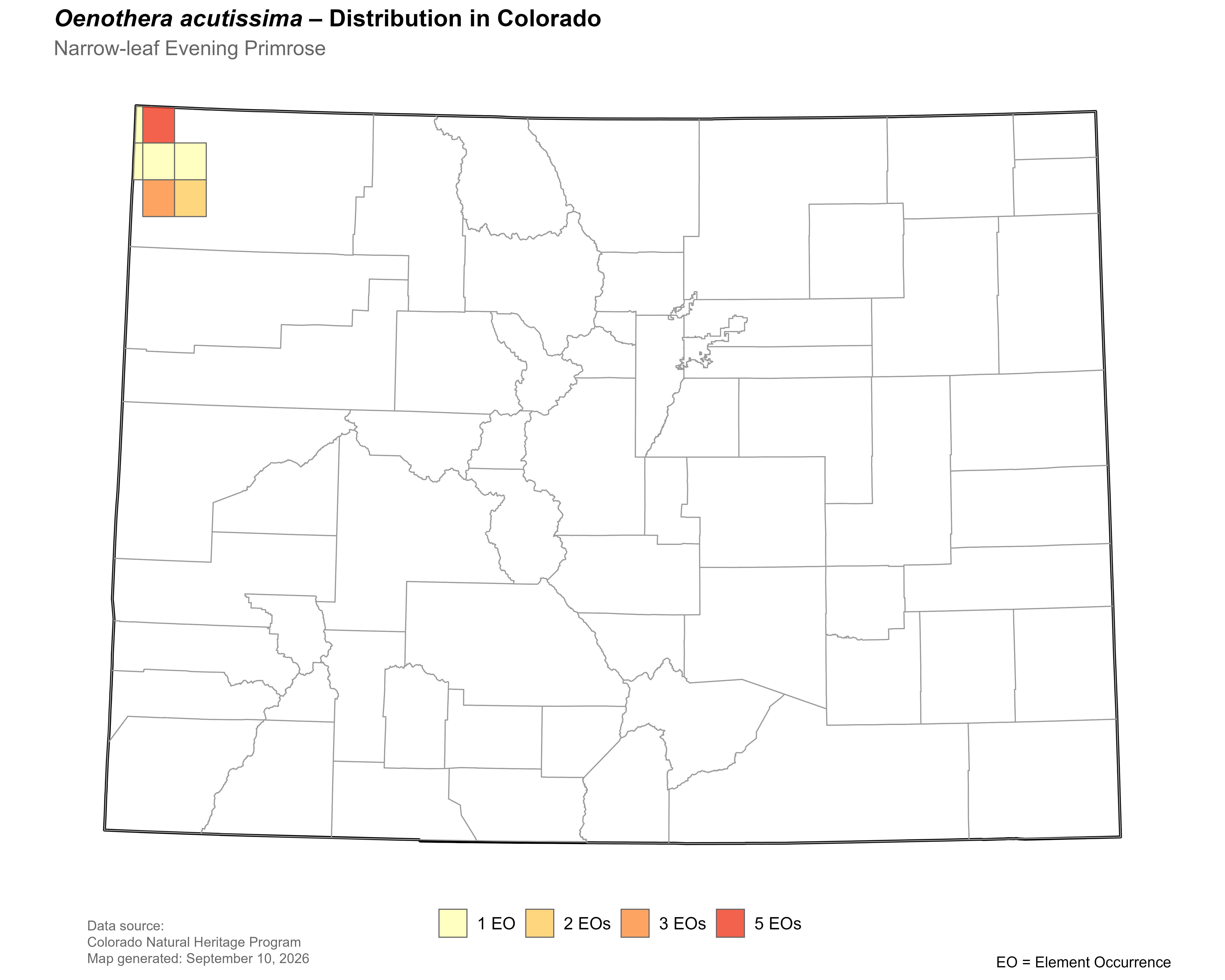 Distribution of <i>Oenothera acutissima</i> in Colorado.