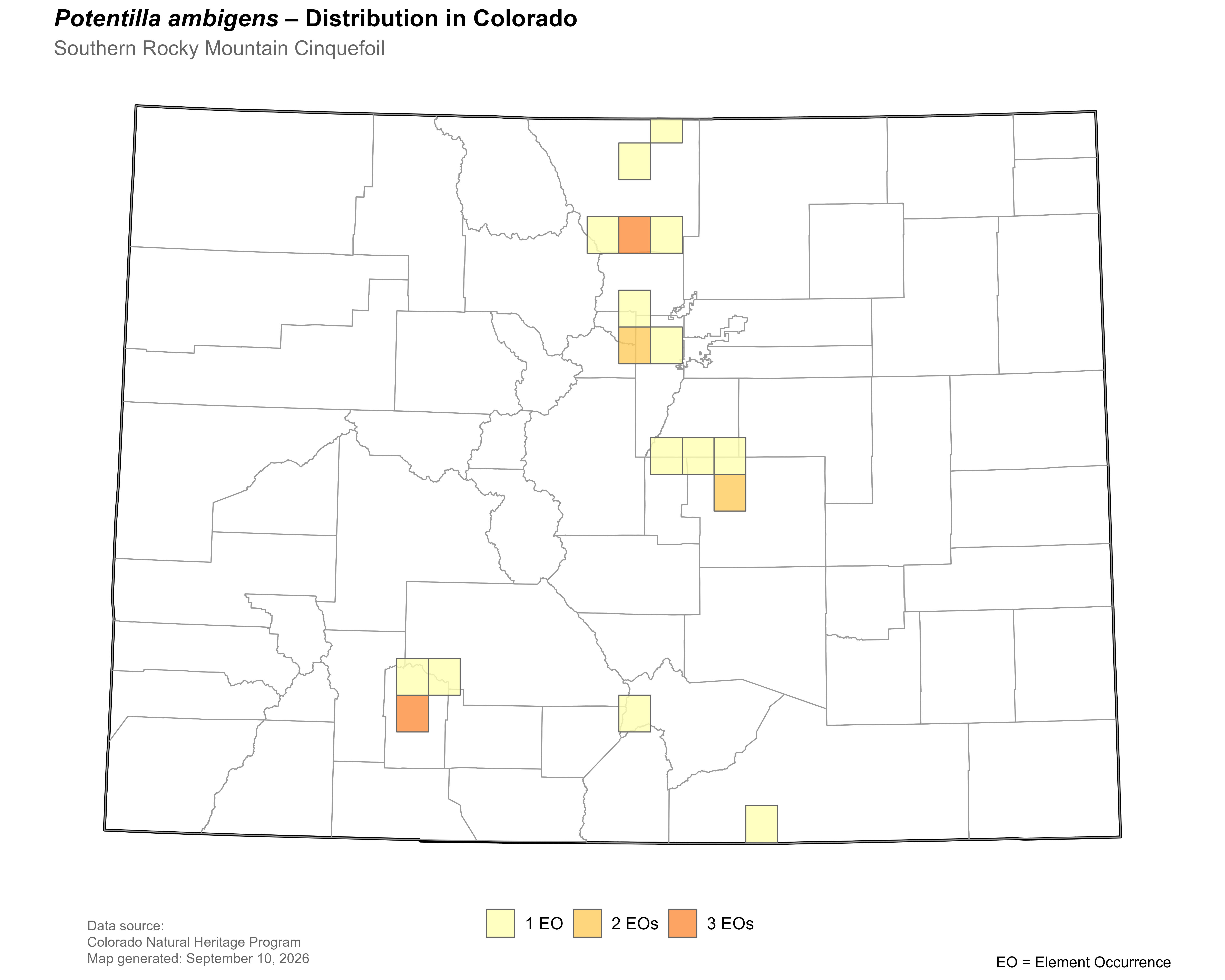 Distribution of <i>Potentilla</i> <i>ambigens</i> in Colorado