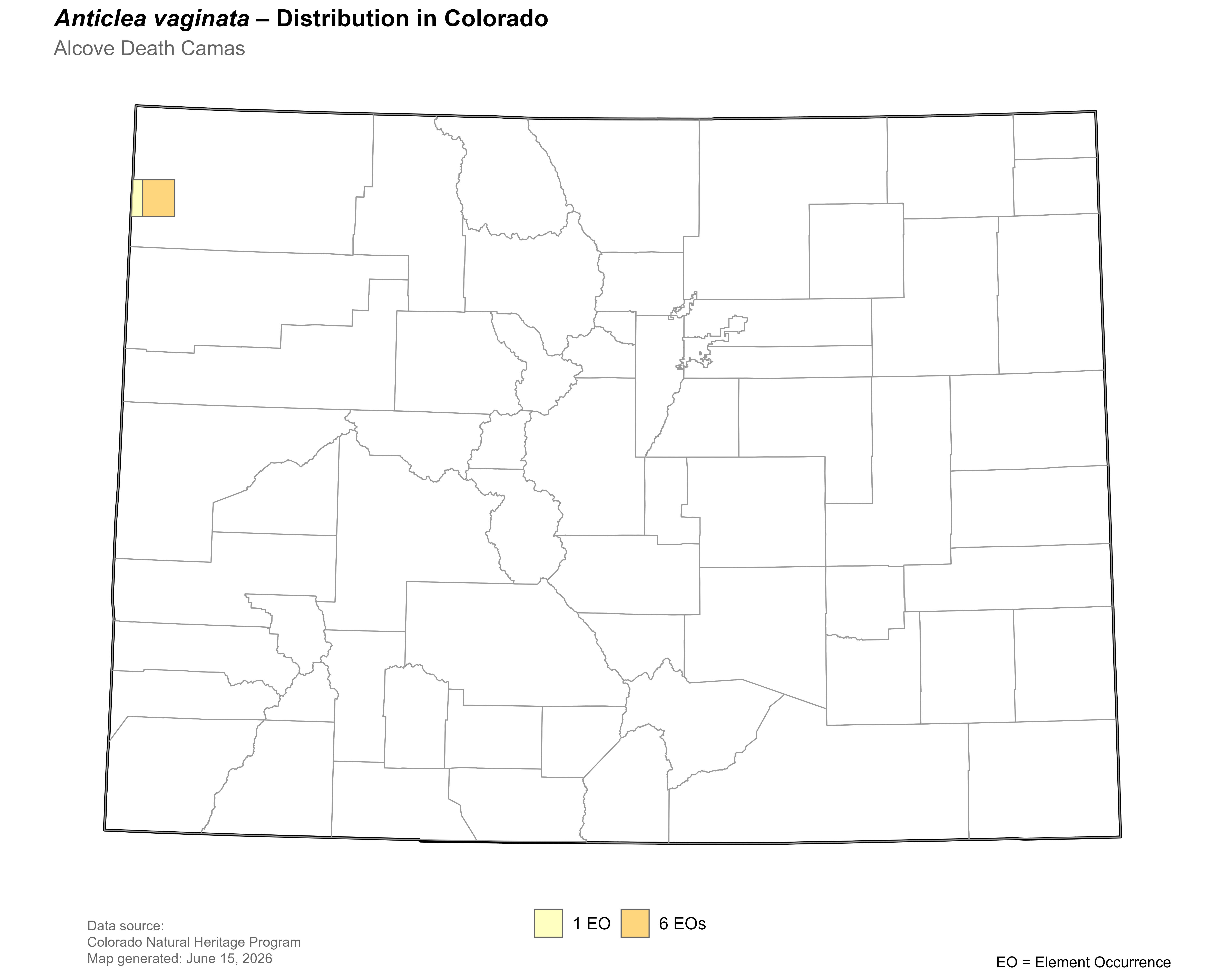 Distribution of <i>Anticlea</i> <i>vaginatus</i> in Colorado.