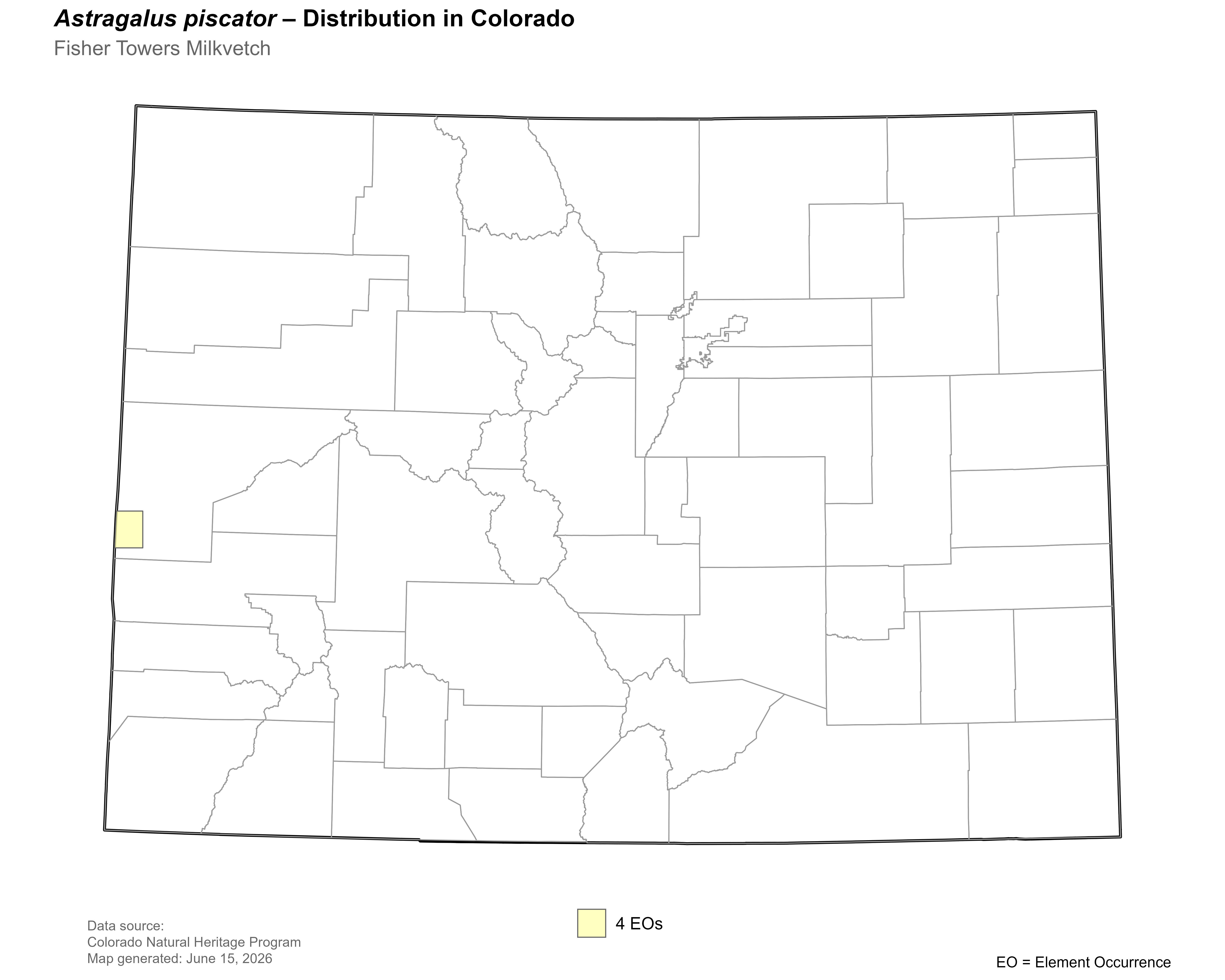 Distribution of <i>Astragalus</i> <i>piscator</i> in Colorado. 