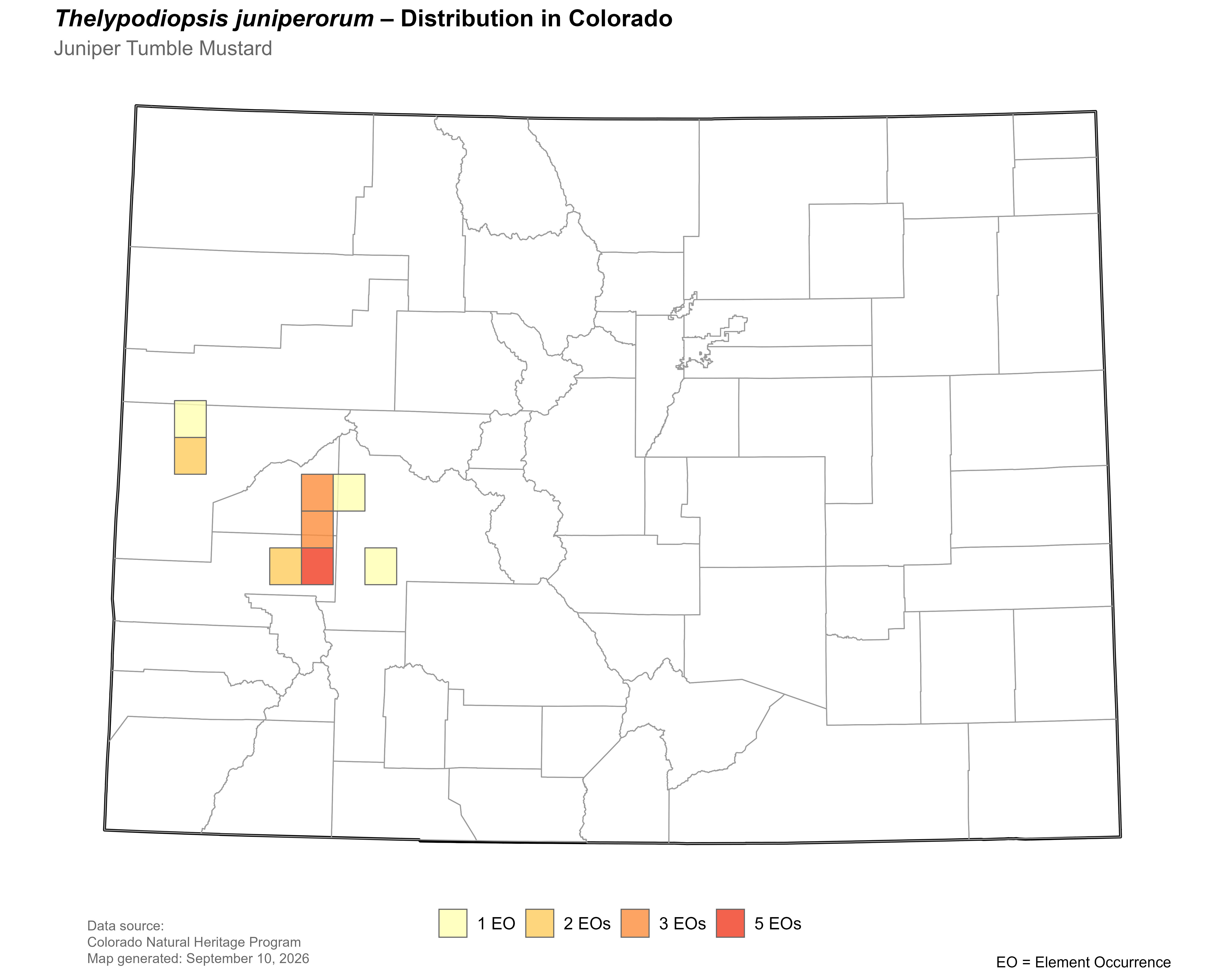 Distribution of <i>Thelypodiopsis juniperorum </i>in Colorado.