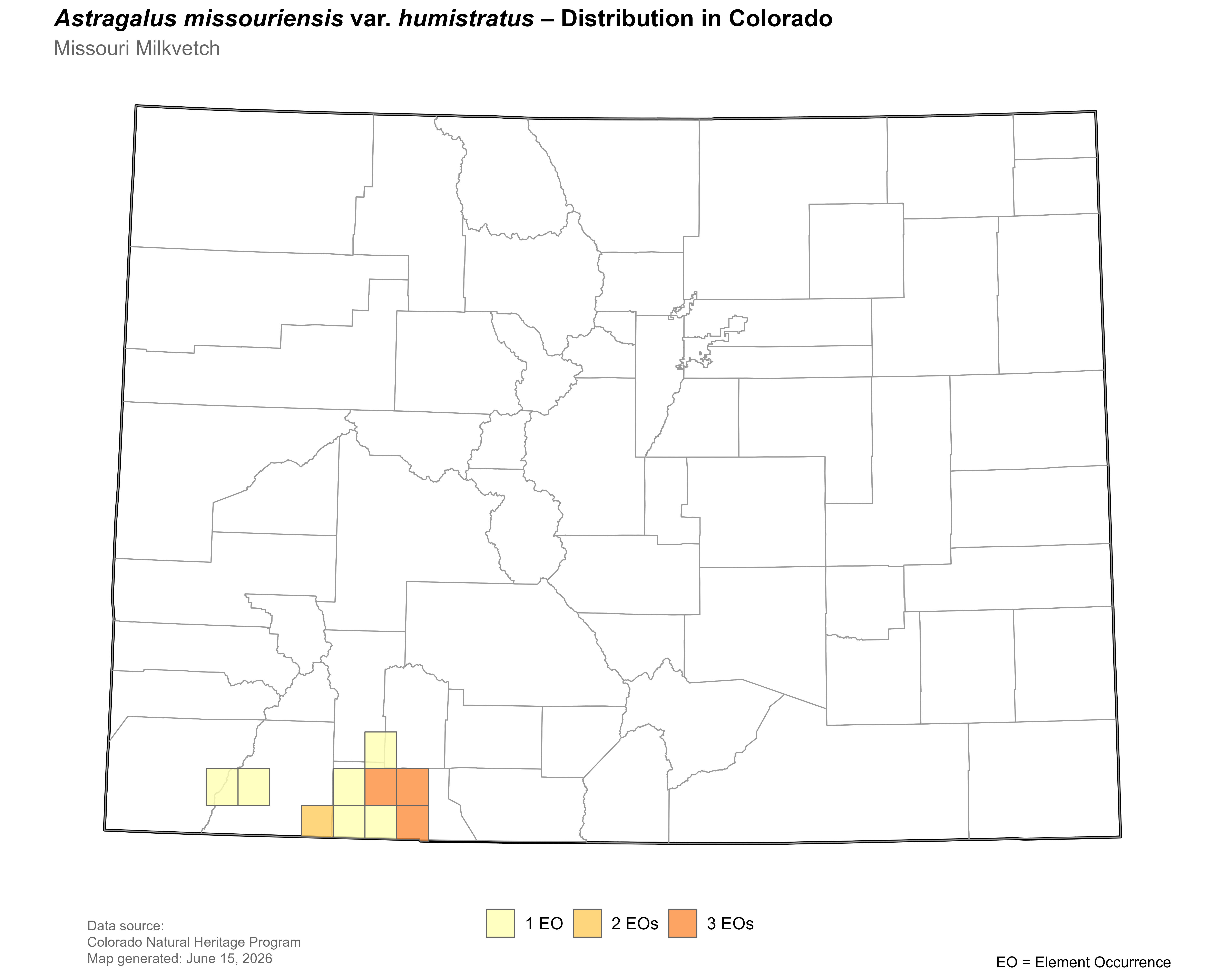 Distribution of <i>Astragalus</i> <i>missouriensis</i> var. <i>humistratus</i> in Colorado