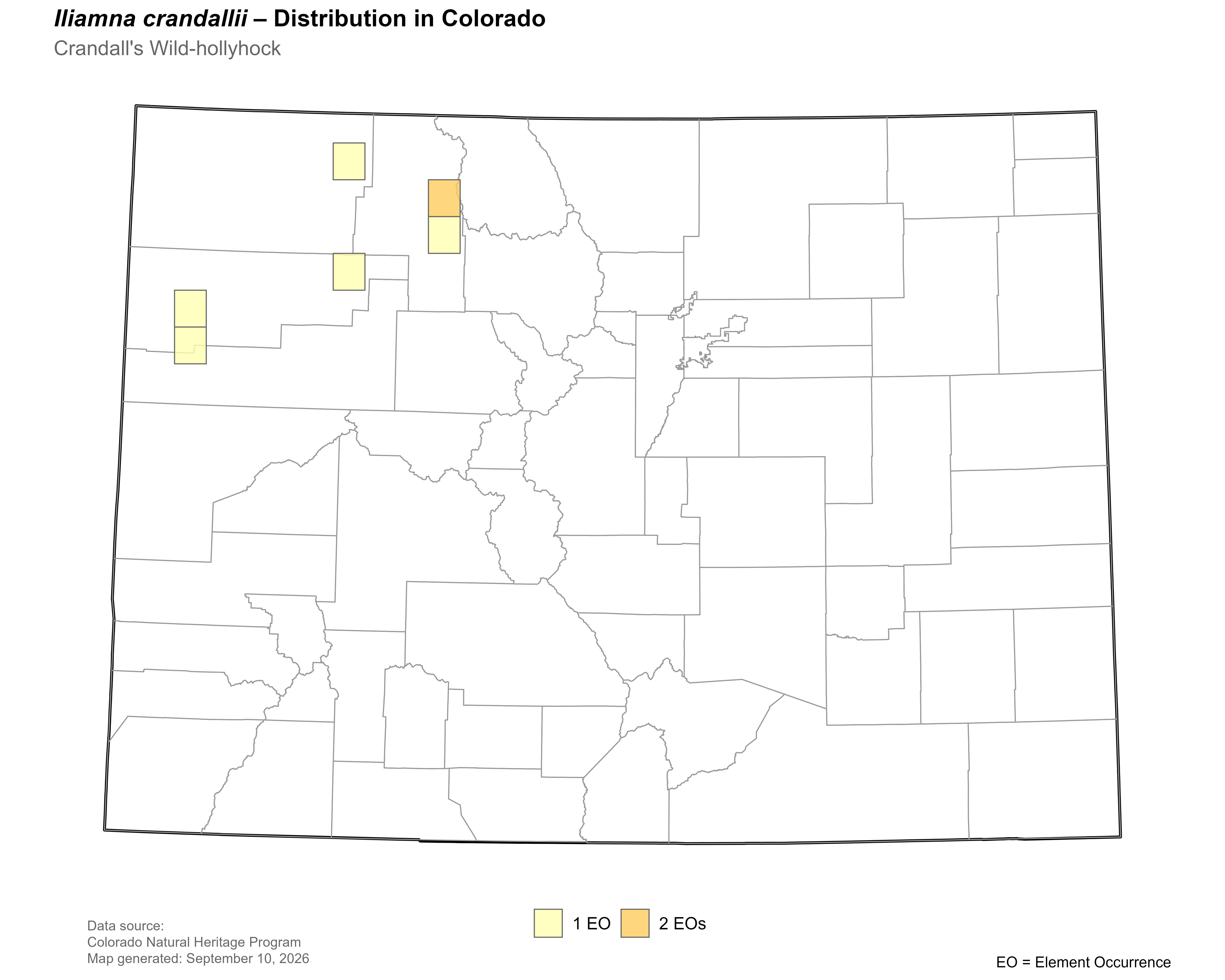 Distriubution of <i><i>Iliamna crandalii</i></i> in Colorado.