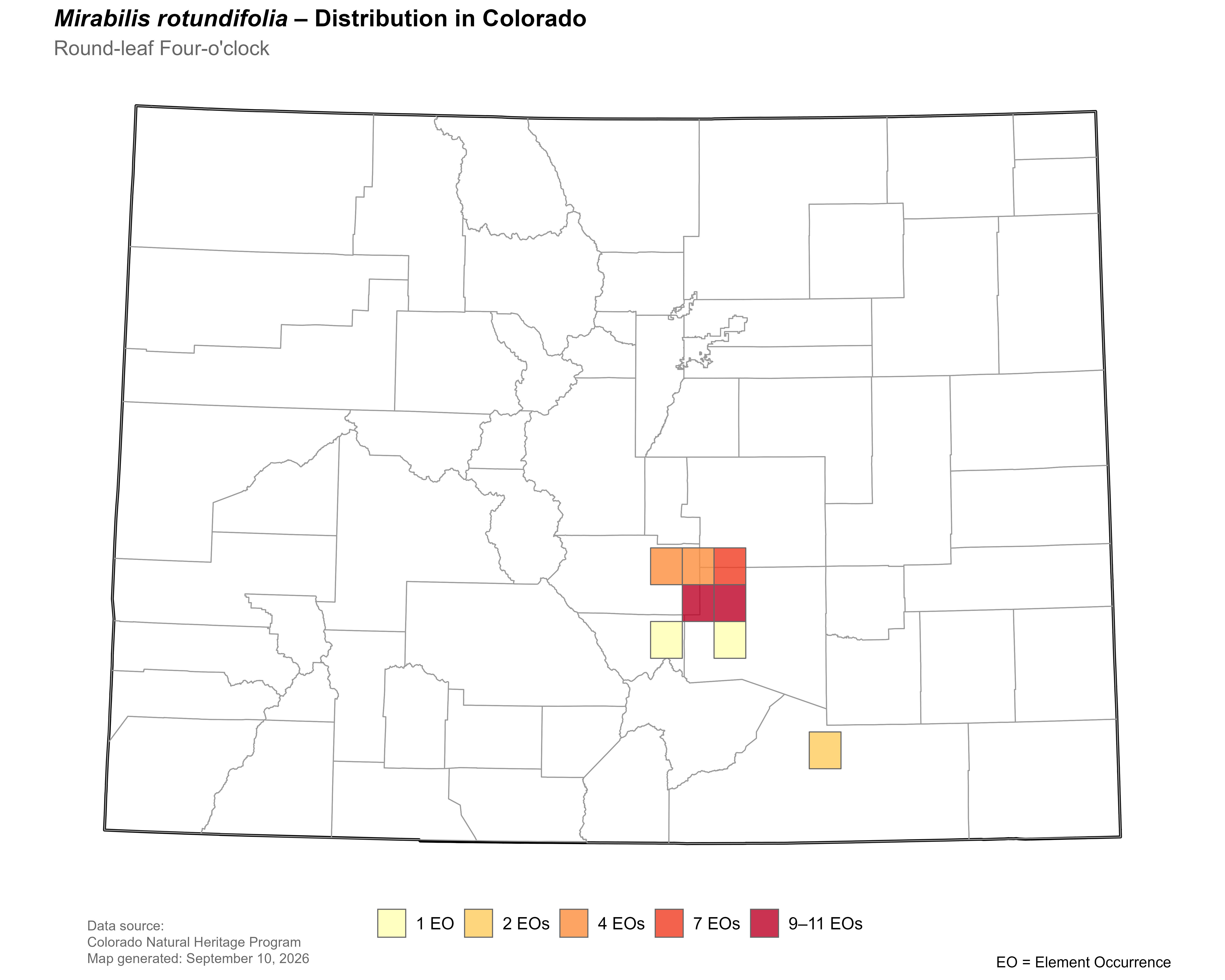 Distribution of <i>Oxybaphus rotundifolius </i>in Colorado.